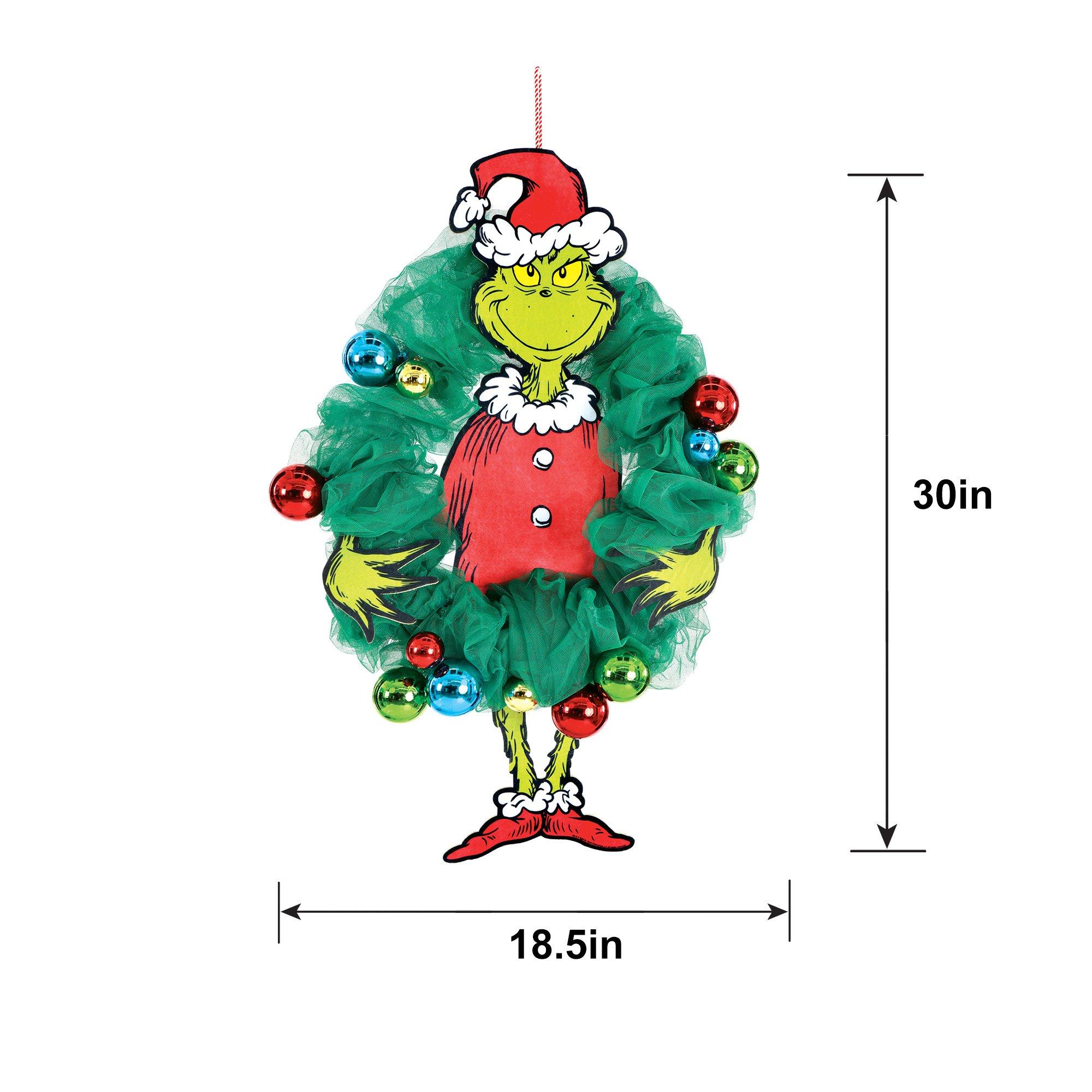 Grinch Wreath with Ornaments, 18.5in x 30.5in - Dr. Seuss