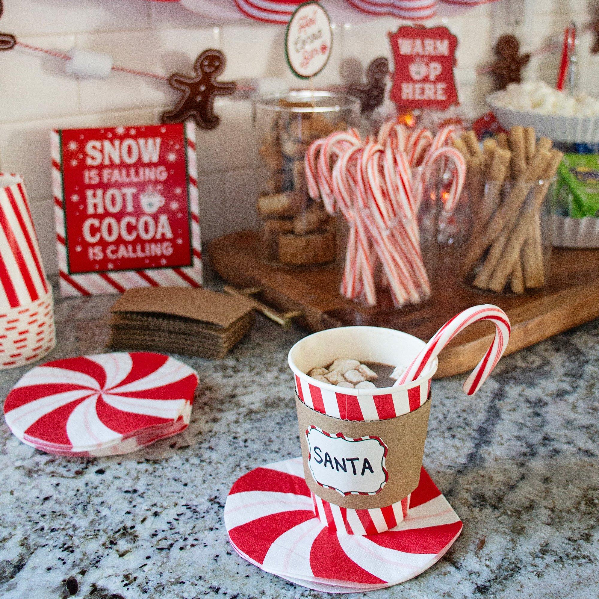 Holiday Cocoa Bar Party Pack, 46pc – Kit Includes Cups, Cup Sleeves, Table Decoration, Tent Cards, Name Tags & Party Picks