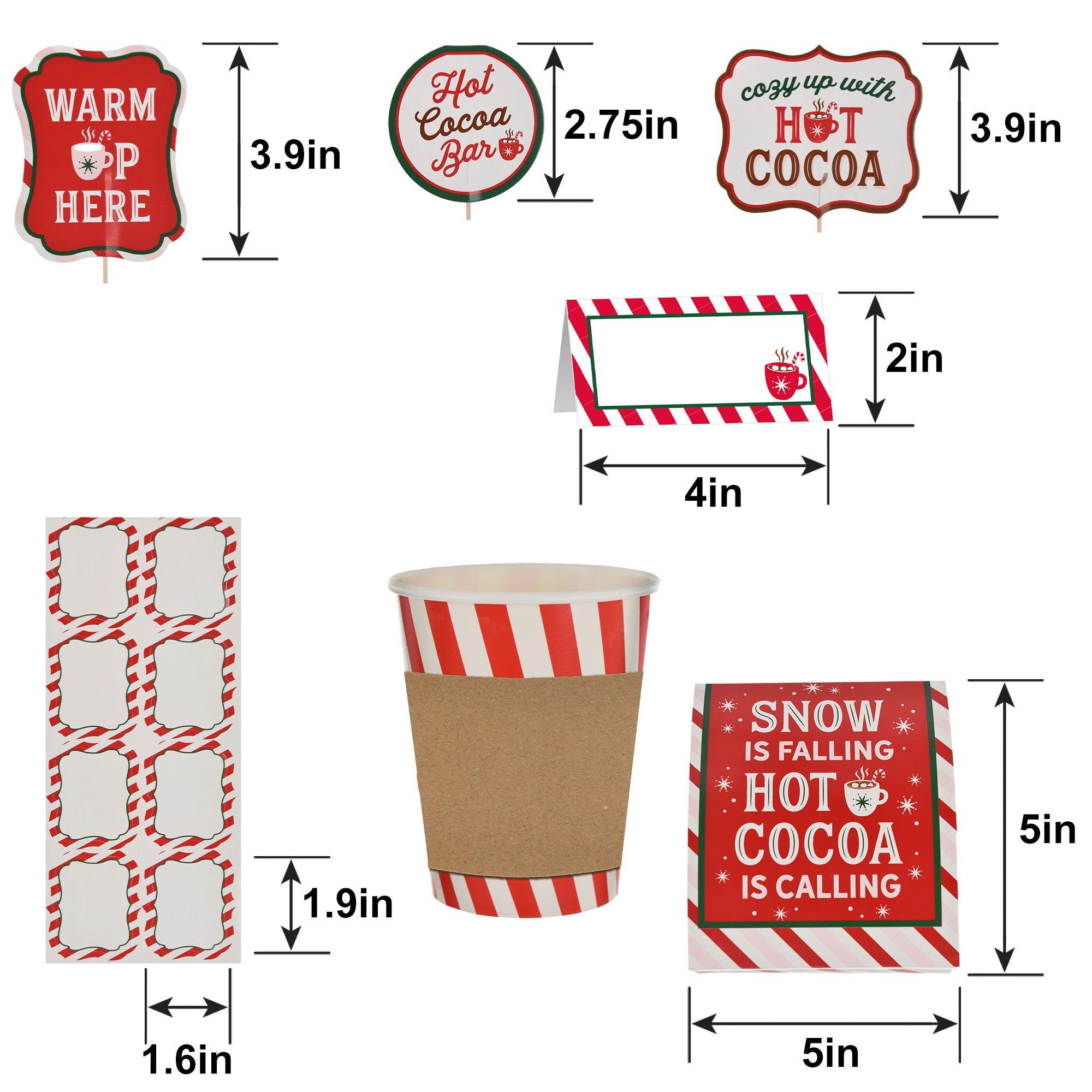 Holiday Cocoa Bar Party Pack, 46pc – Kit Includes Cups, Cup Sleeves, Table Decoration, Tent Cards, Name Tags & Party Picks