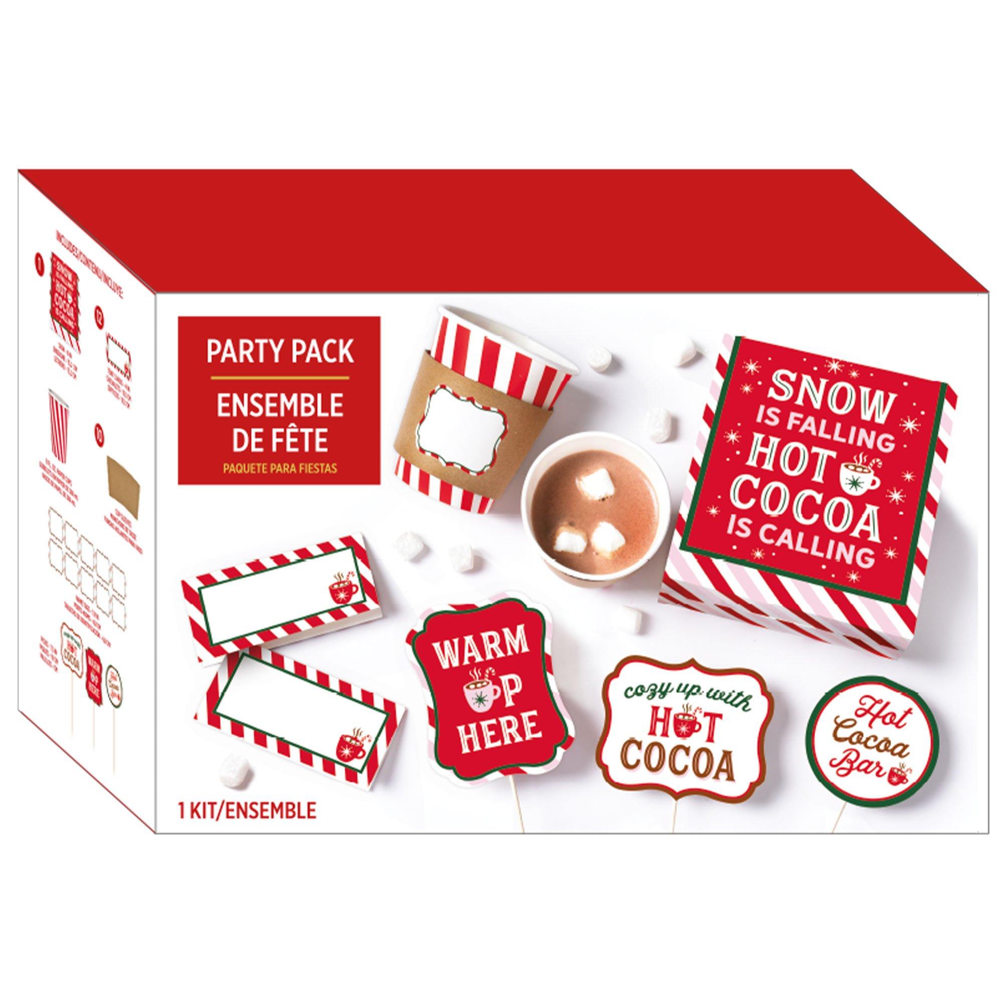 Holiday Cocoa Bar Party Pack, 46pc – Kit Includes Cups, Cup Sleeves, Table Decoration, Tent Cards, Name Tags & Party Picks