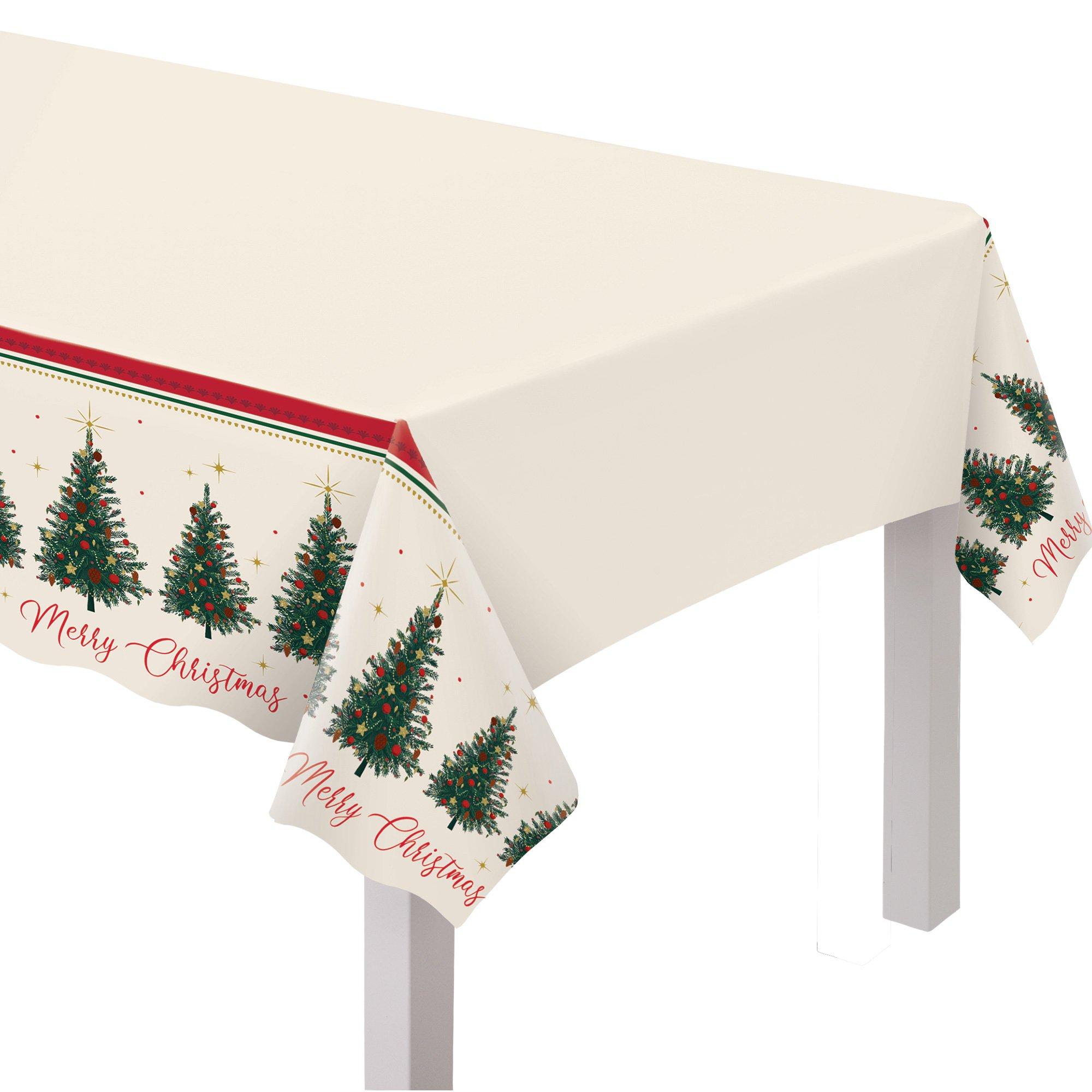 Elegant Evergreen Merry Christmas Plastic Table Cover, 54in x 102in