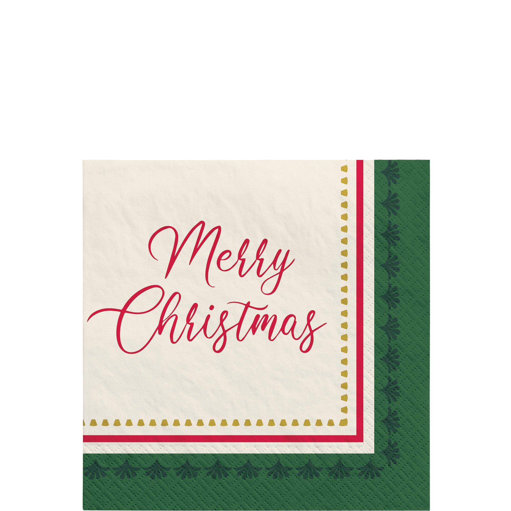 Merry Christmas Paper Beverage Napkins, 16ct - Elegant Evergreen