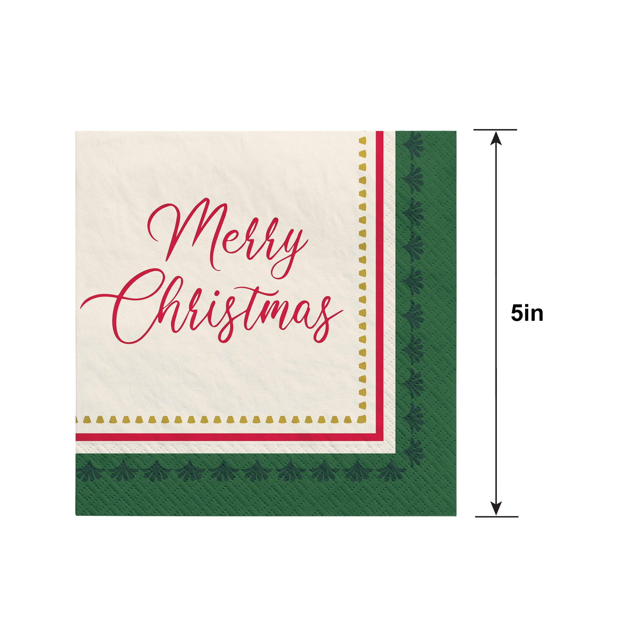 Merry Christmas Paper Beverage Napkins, 16ct - Elegant Evergreen