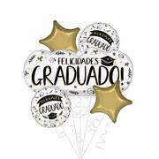 Gold Felicidades Graduado Foil Balloon Bouquet, 5pc - Sketched Impressions