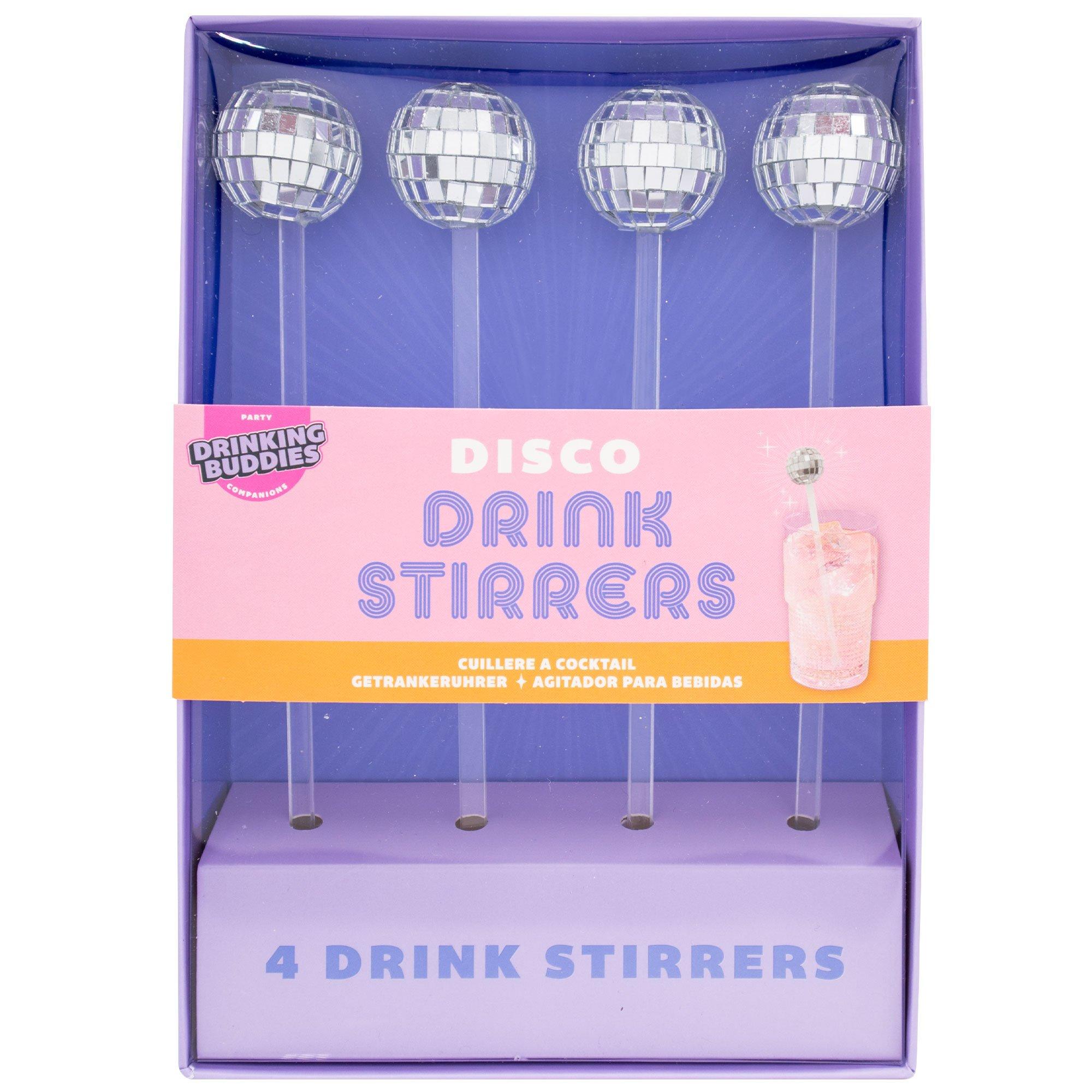 Disco Ball Glass & Plastic Drink Stirrers, 4ct