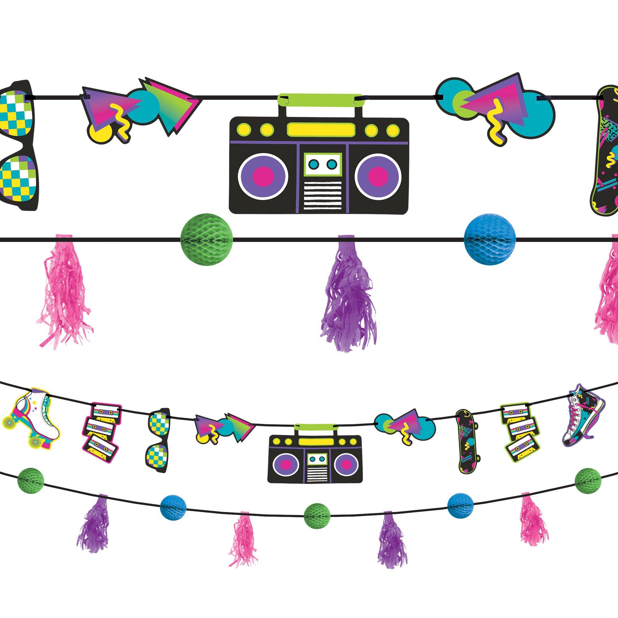 80s Cardstock & Paper Garland Set, 6ft, 2pc