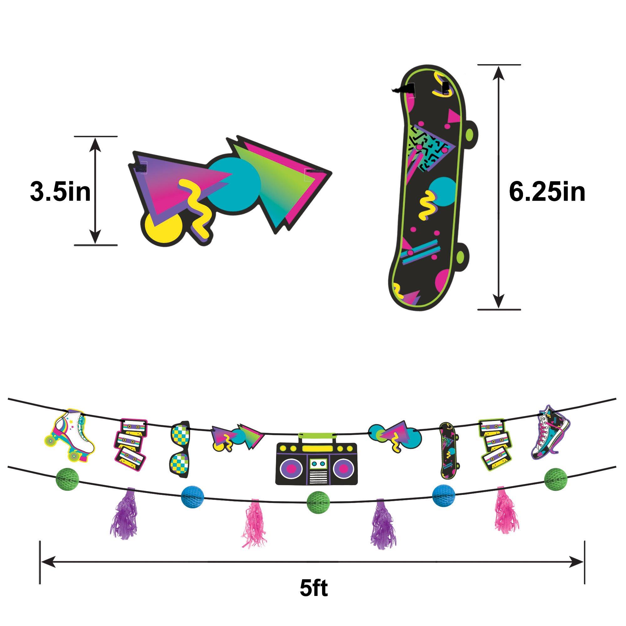 80s Cardstock & Paper Garland Set, 6ft, 2pc