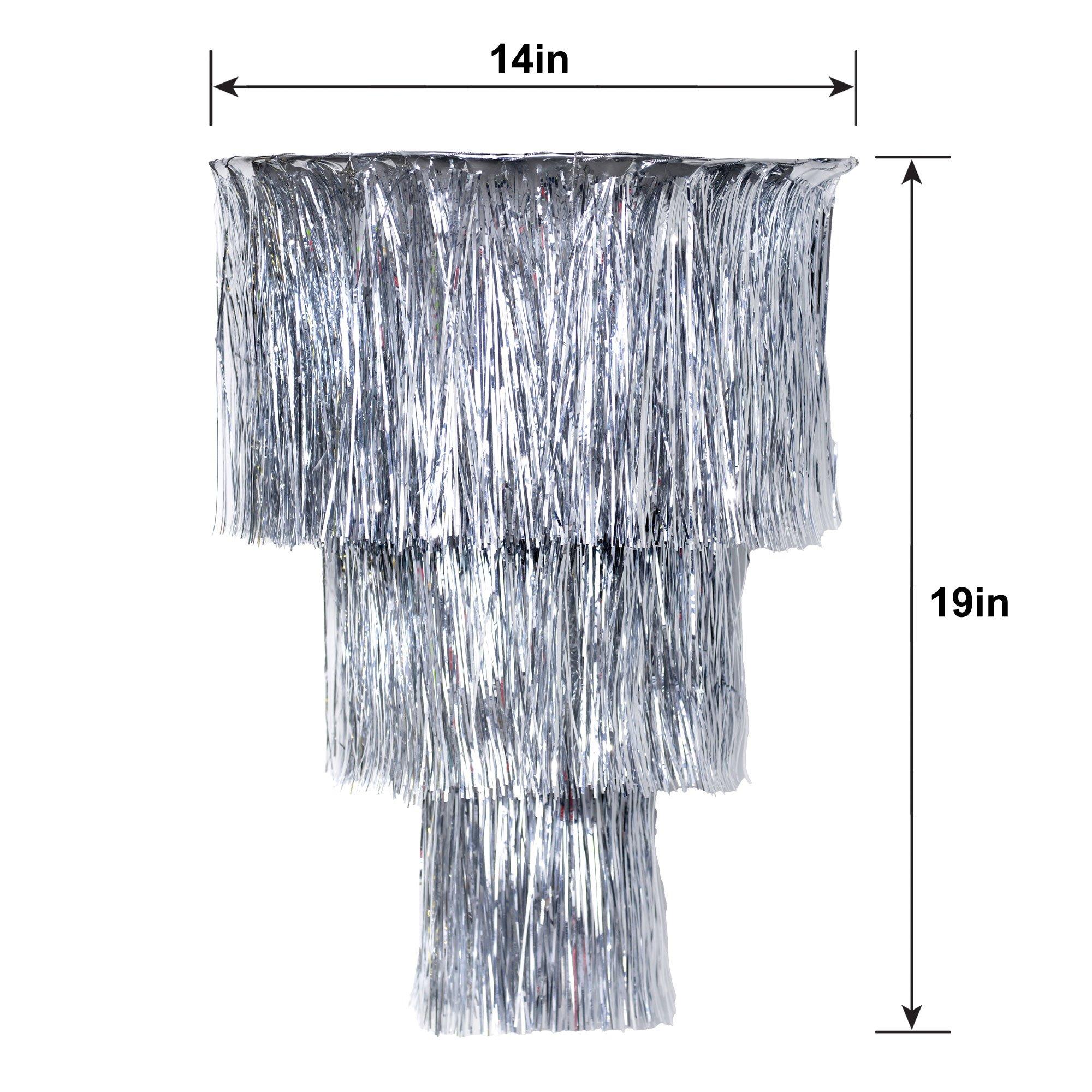 Silver Tinsel 3-Tier Fringe Chandelier, 3.16ft - Disco