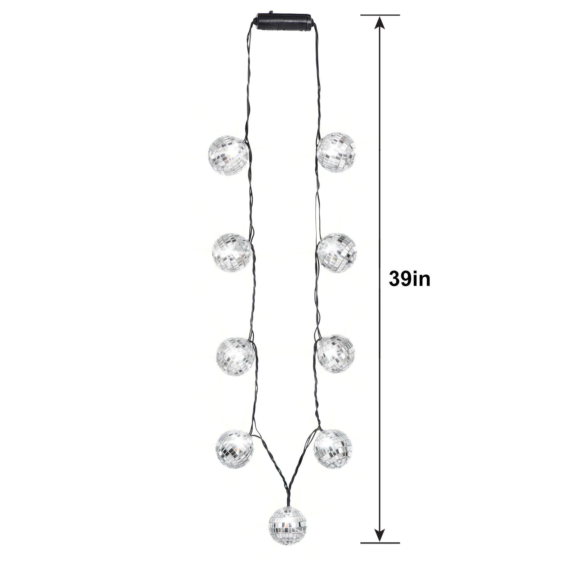 Light-Up LED Disco Ball Necklace, 39in