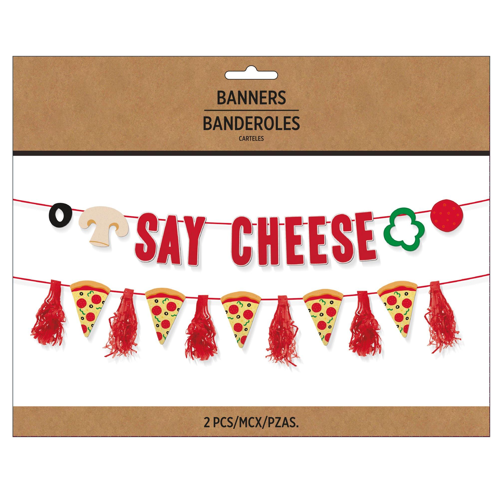 Pizzeria Say Cheese Felt & Paper Banner Set, 6ft, 2pc