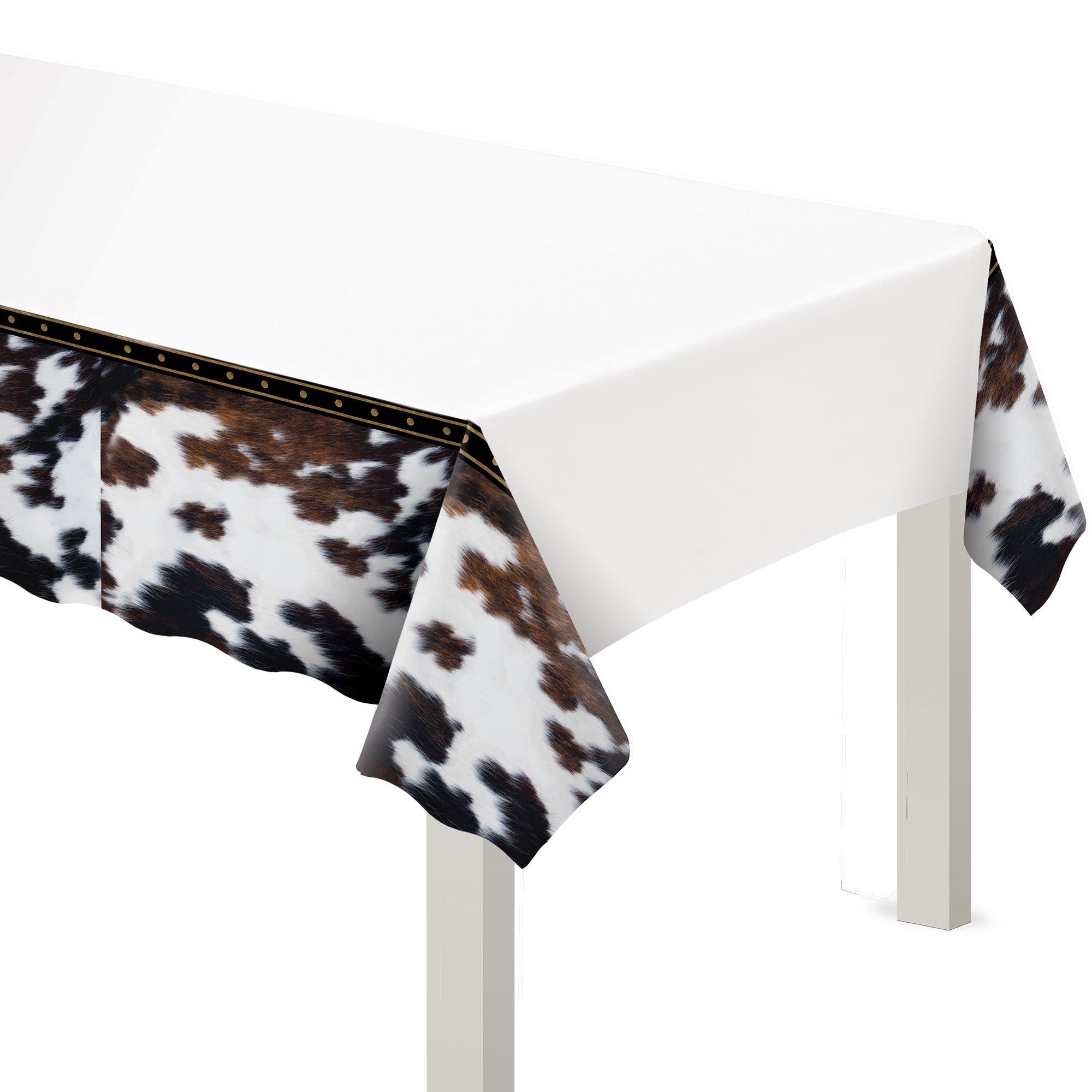 Western Cowhide Print Plastic Table Cover, 54in x 102in