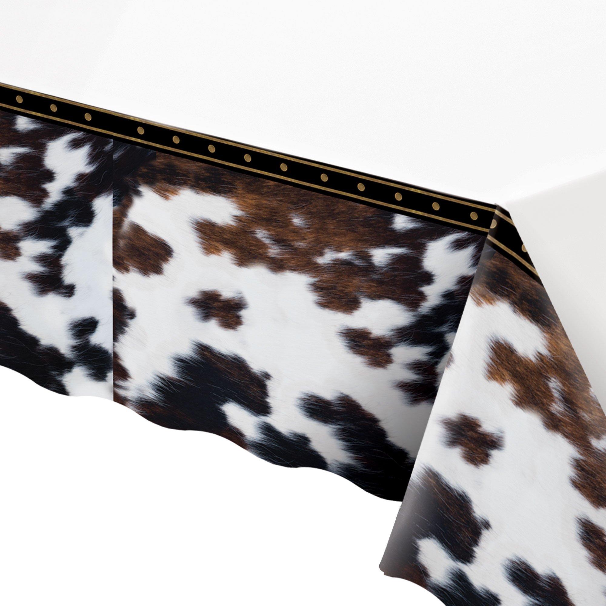 Western Cowhide Print Plastic Table Cover, 54in x 102in