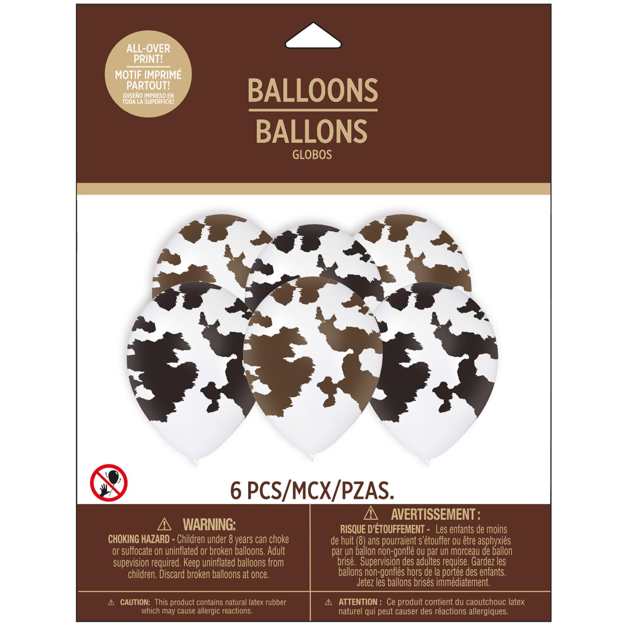 Western Cow Print Latex Balloons, 6ct