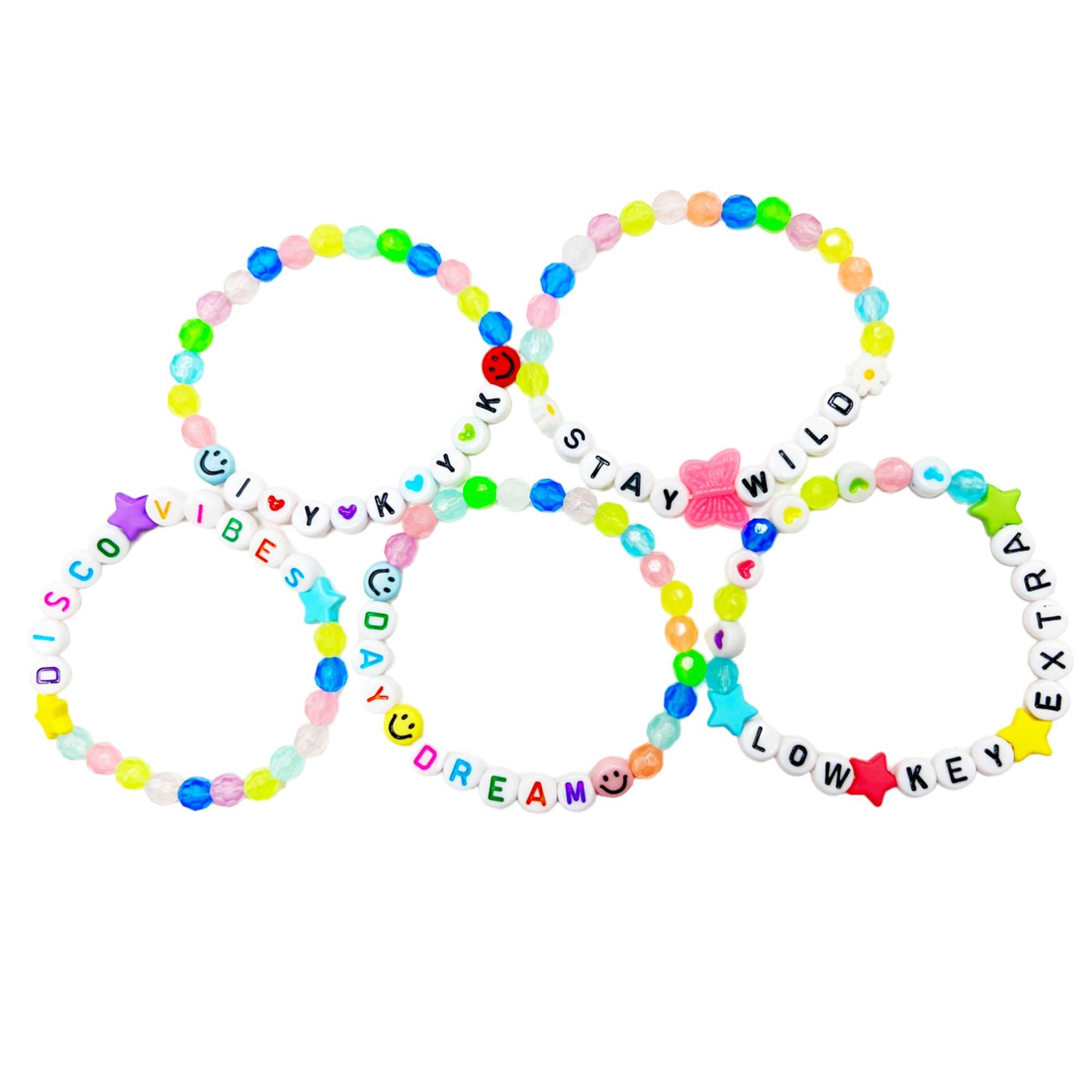 Glow-in-the-Dark Kandi Beaded Bracelets, 5pc