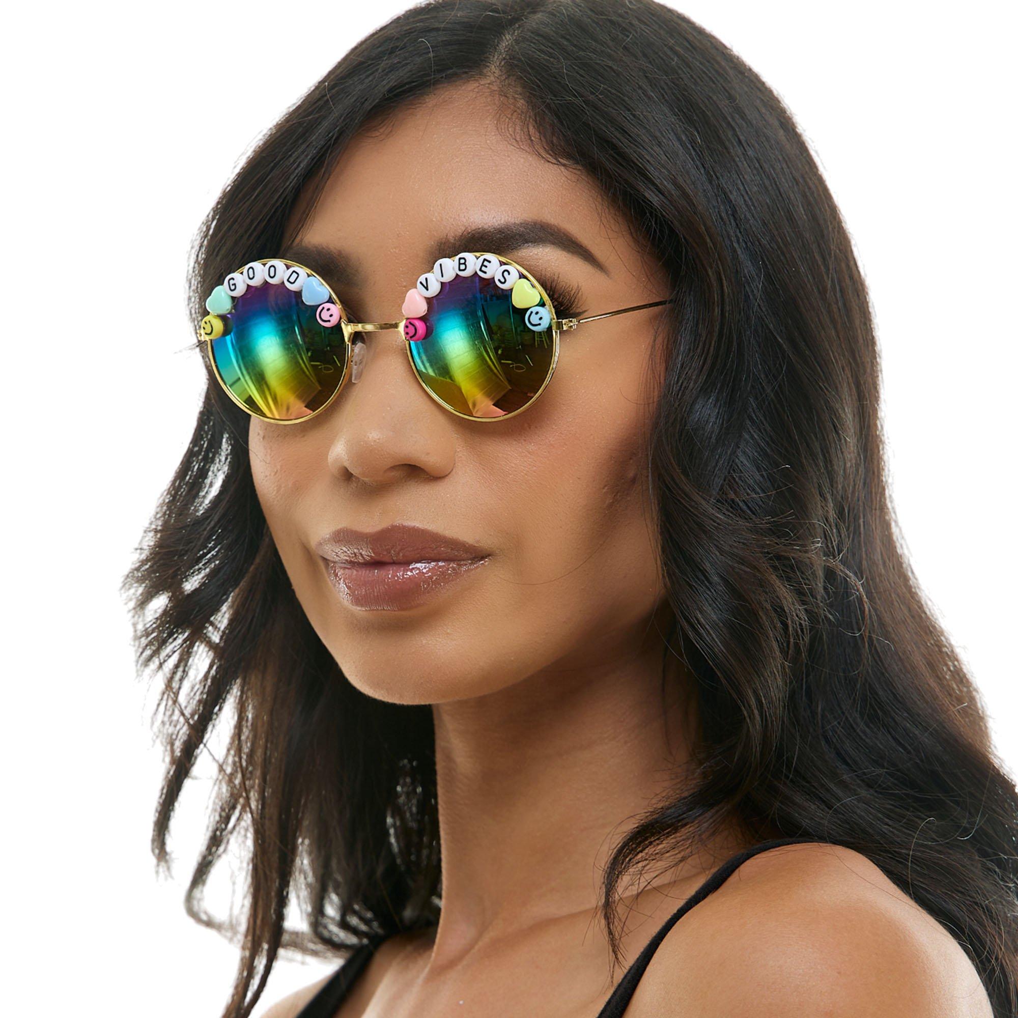 Good Vibes Kandi Round Mirrored Sunglasses | Party City