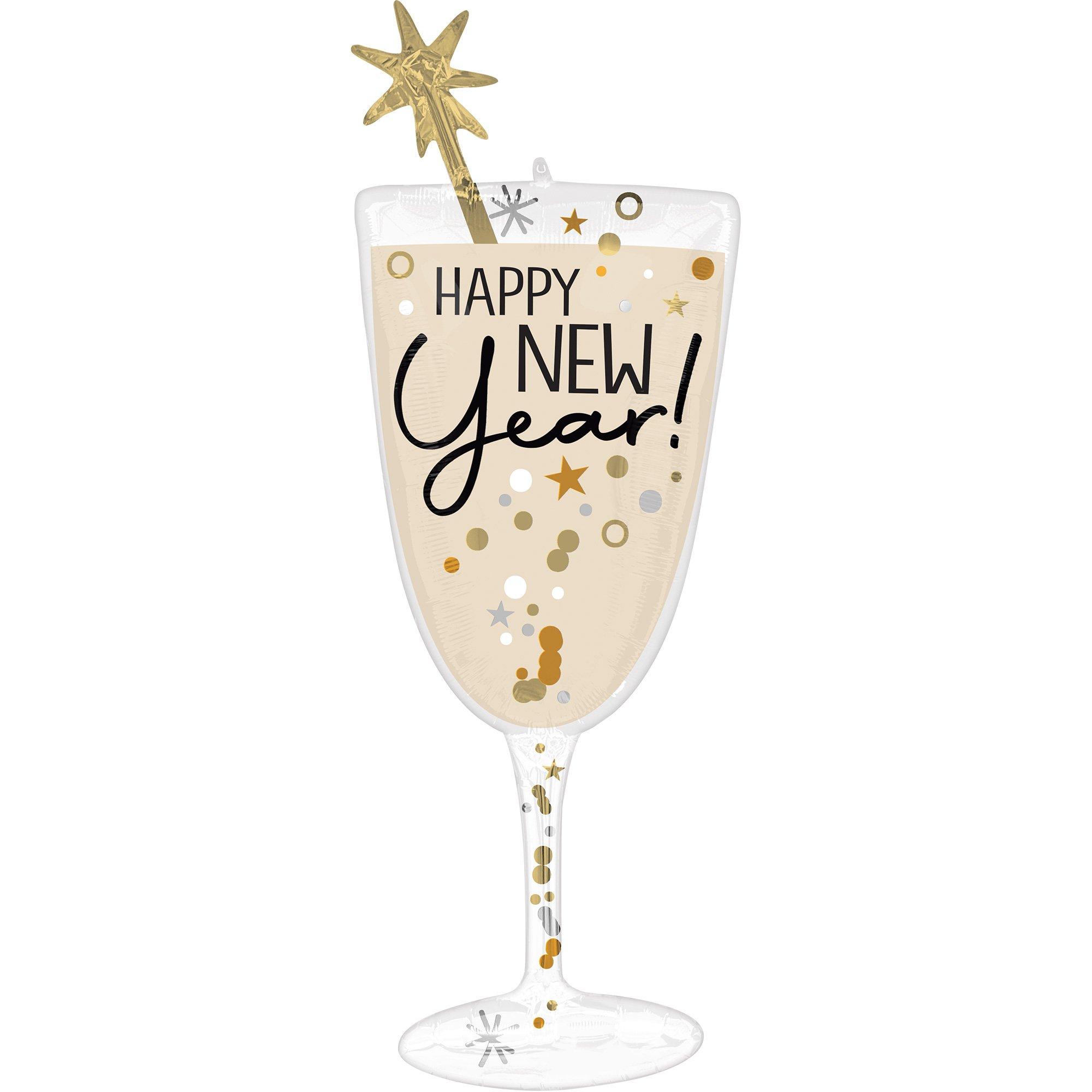 Bubbly Happy New Year Champagne Glass-Shaped Foil Balloon, 15in x 40in