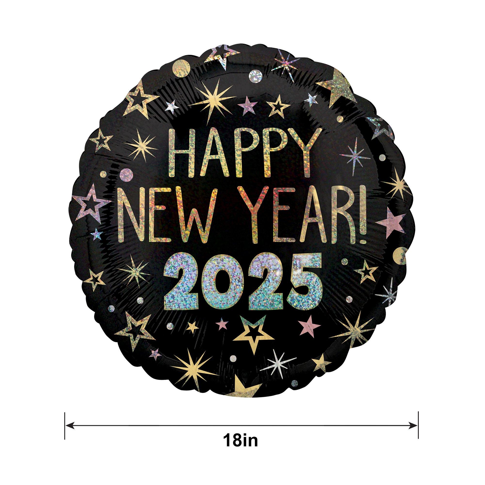 Prismatic Happy New Year 2025 Foil Balloon, 18in - New Year Celebration 