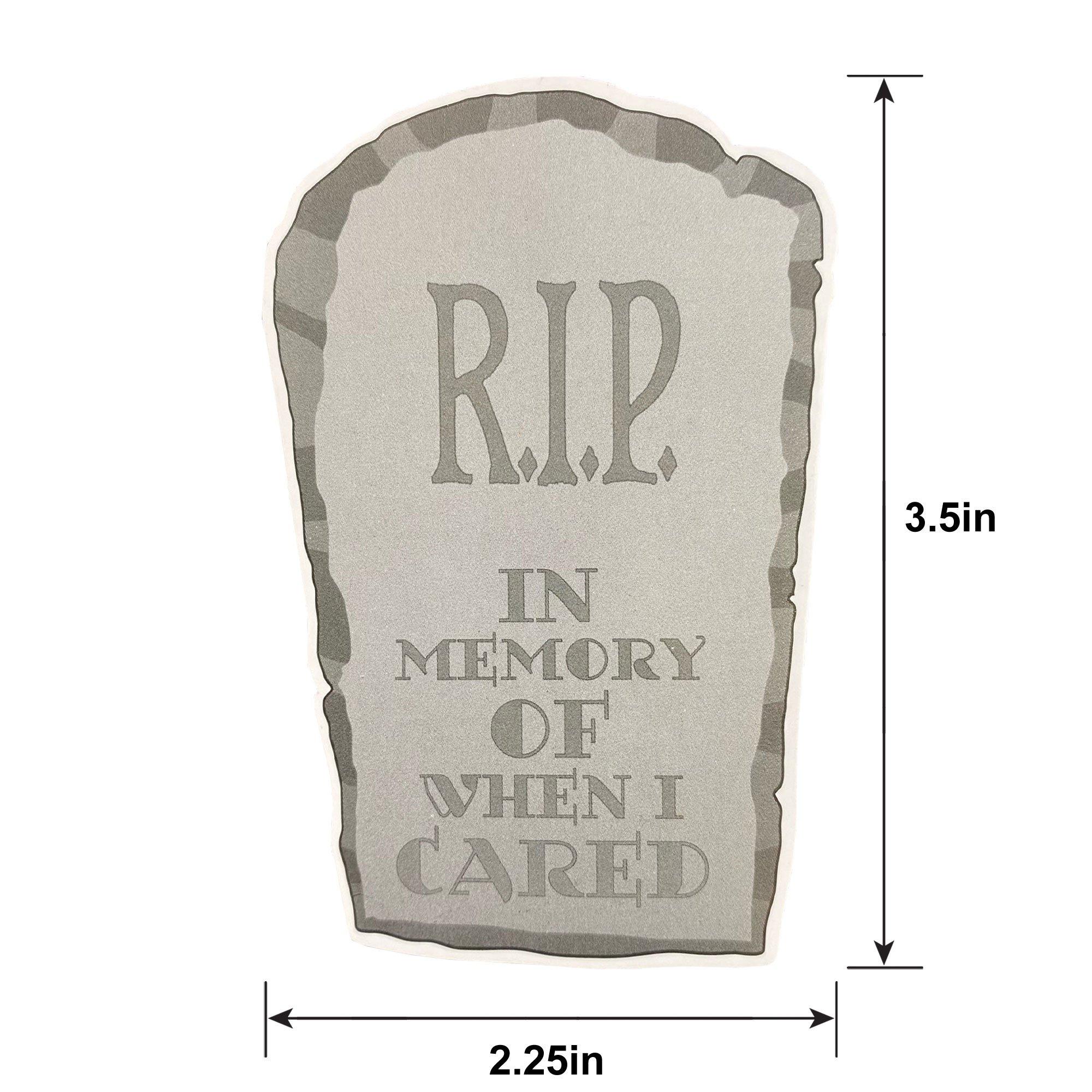 RIP Who Cares Tombstone Sticker, 2.25in x 3.5in