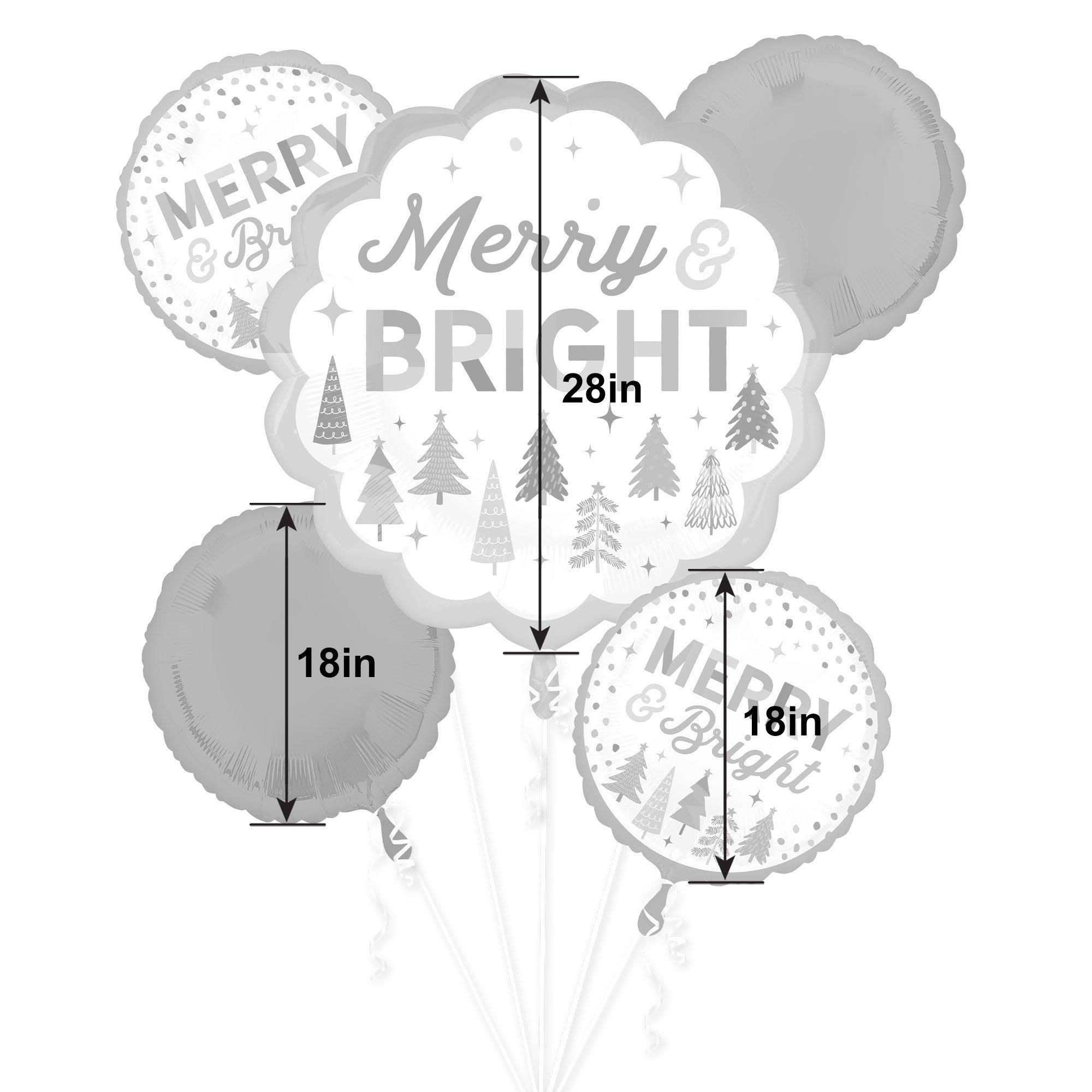 Merry & Bright Christmas Foil Balloon Bouquet, 5pc