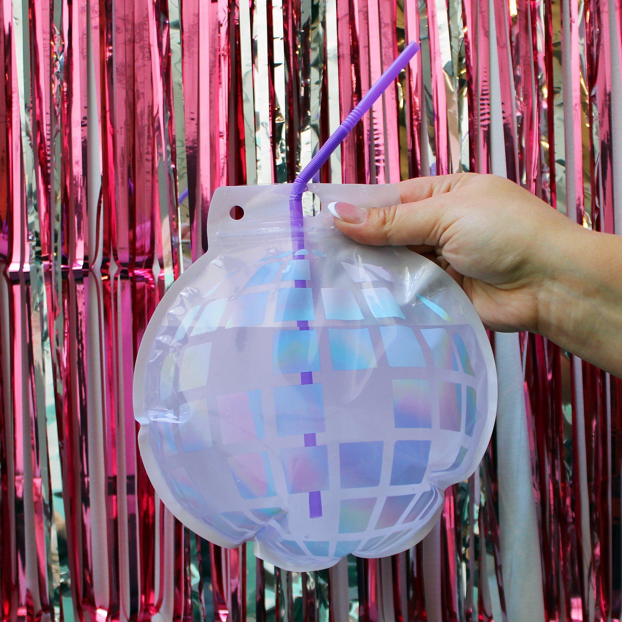 Disco Ball-Shaped Drink Pouches with Straws, 12oz, 10ct