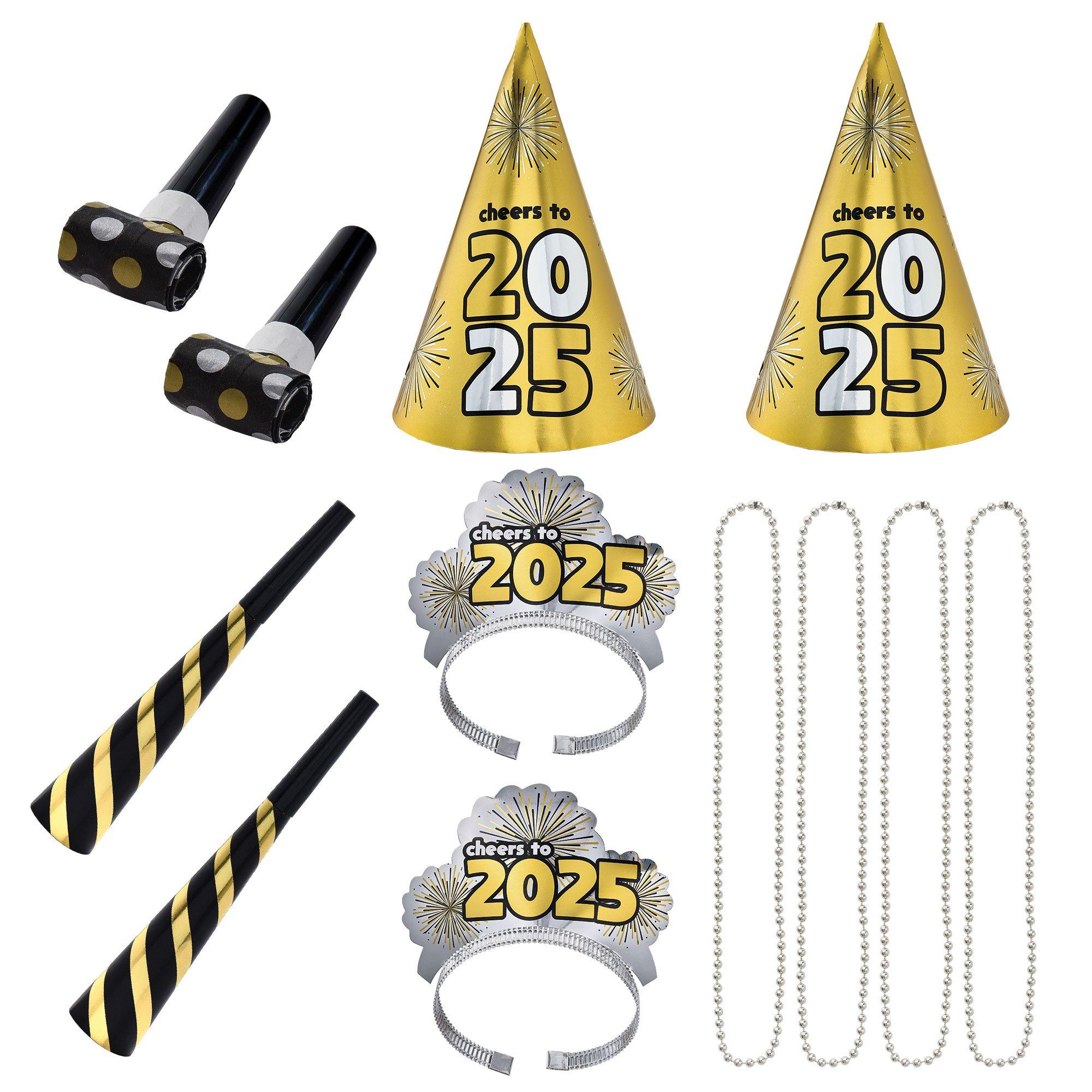 Kit for 4 - Black, Silver & Gold New Year's Eve 2025 Party Kit, 12pc