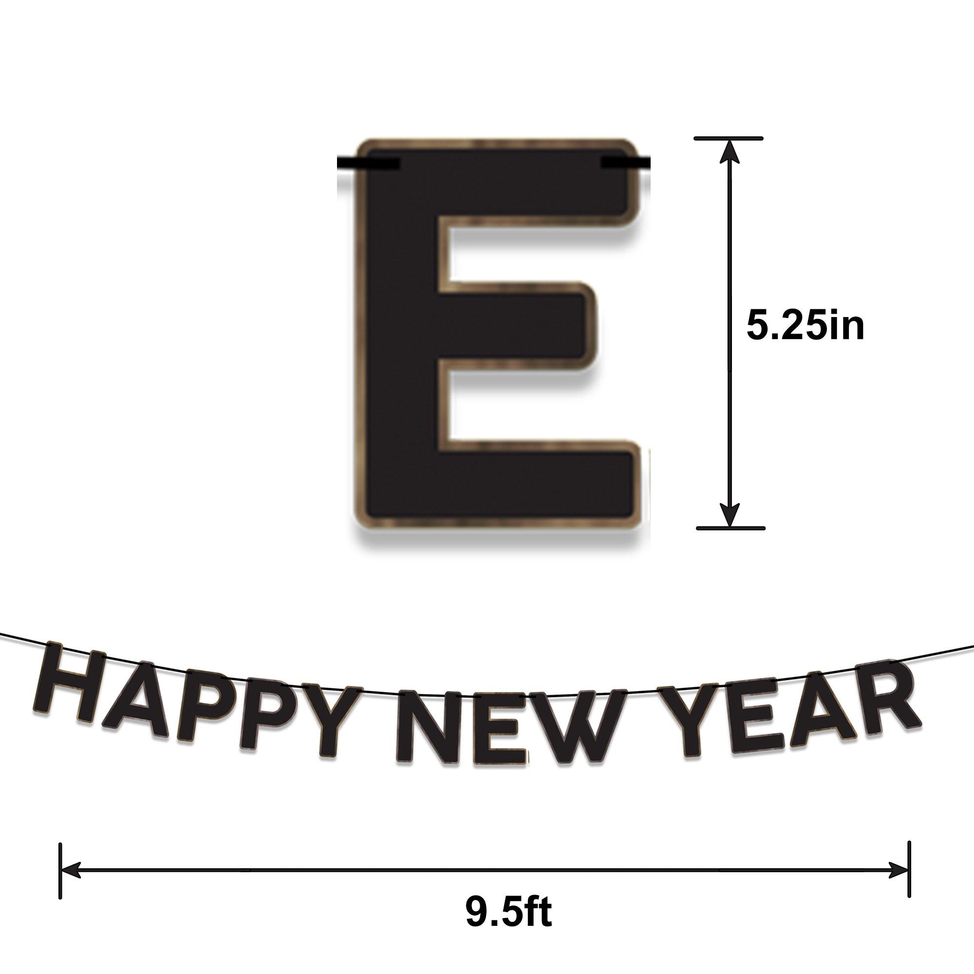 Black, Silver & Gold Happy New Year Cardstock & Tinsel Banner Set, 3pc