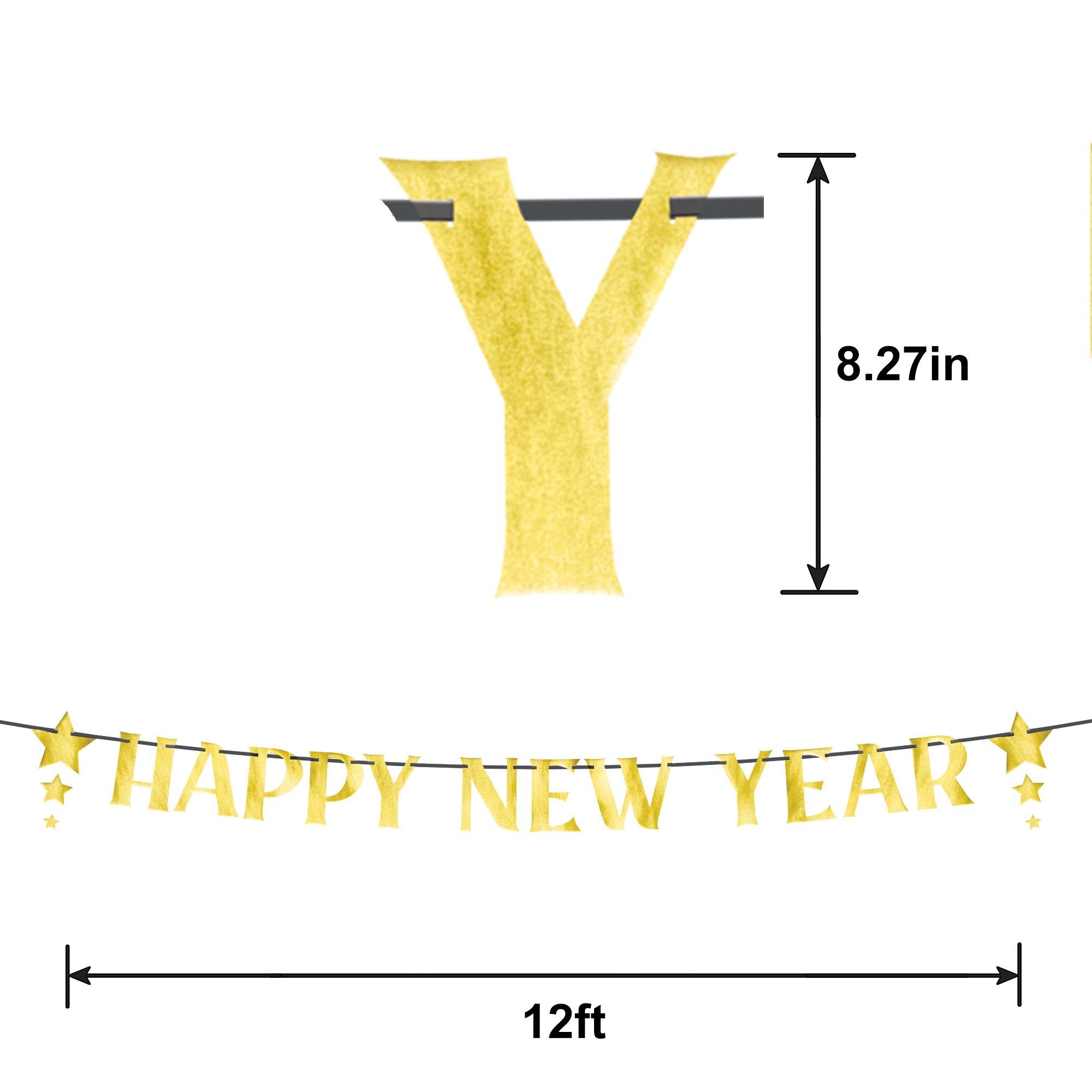 Metallic Gold Happy New Year Stars Cardstock Letter Banner, 12ft