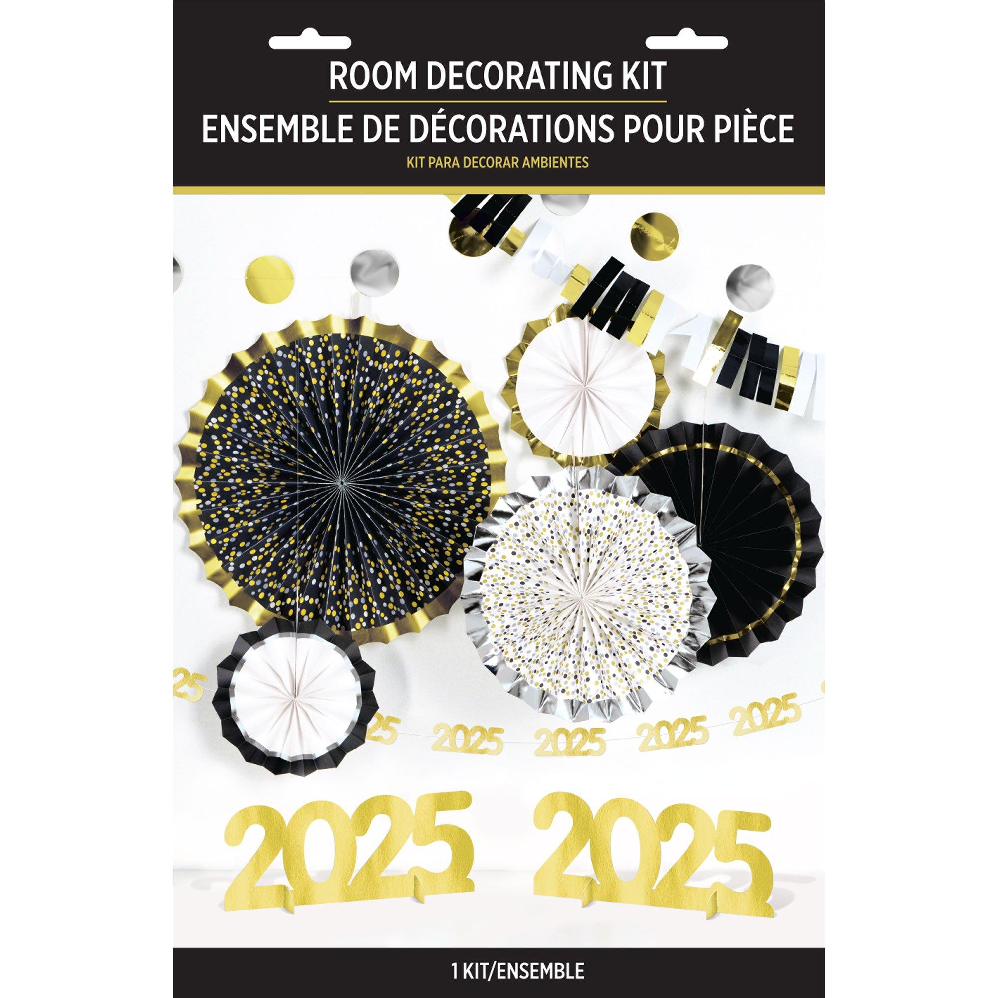 Black, Silver & Gold 2025 Room Decorating Kit, 10pc