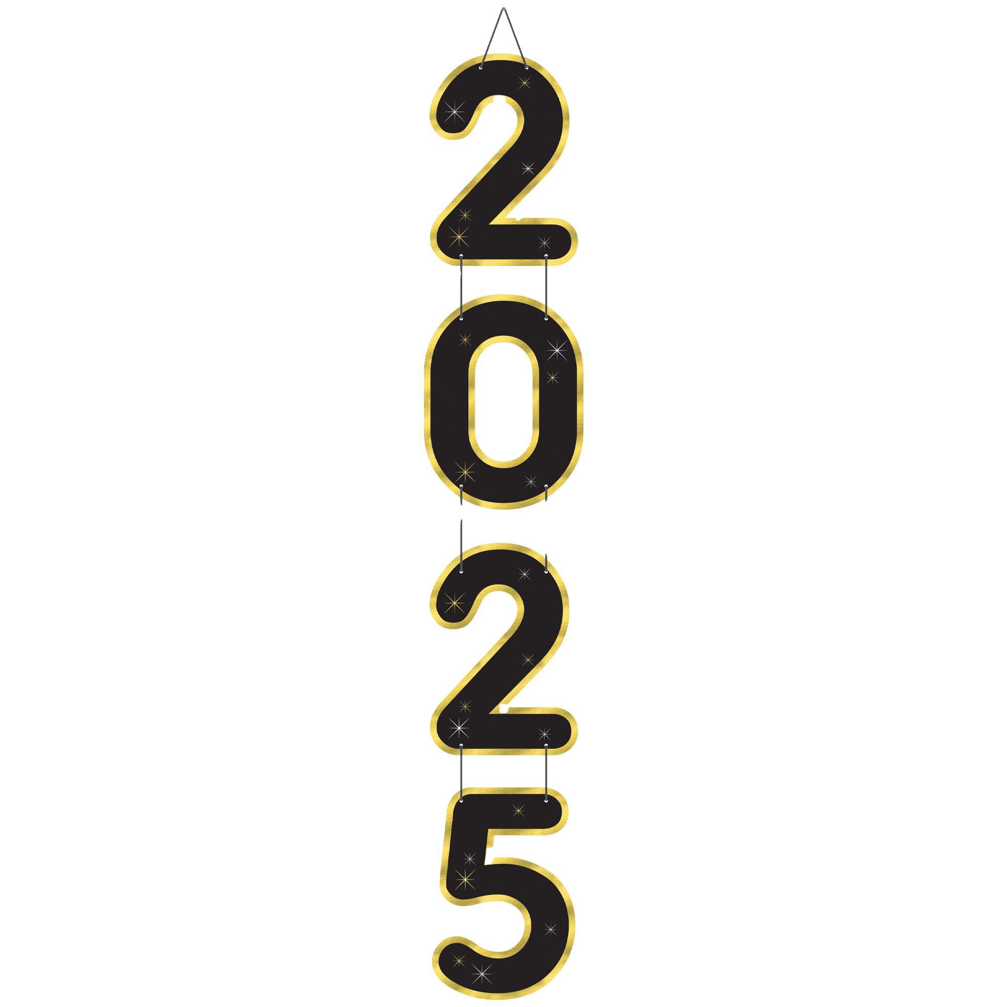 Glitter 2025 Corrugated Cardboard Stacked Sign, 5ft - Black, Silver & Gold