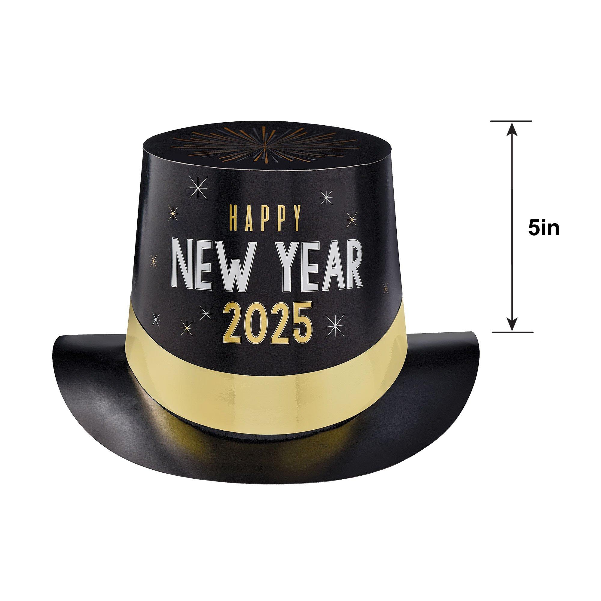 Black, Silver & Gold Happy New Year 2025 Paper Top Hat