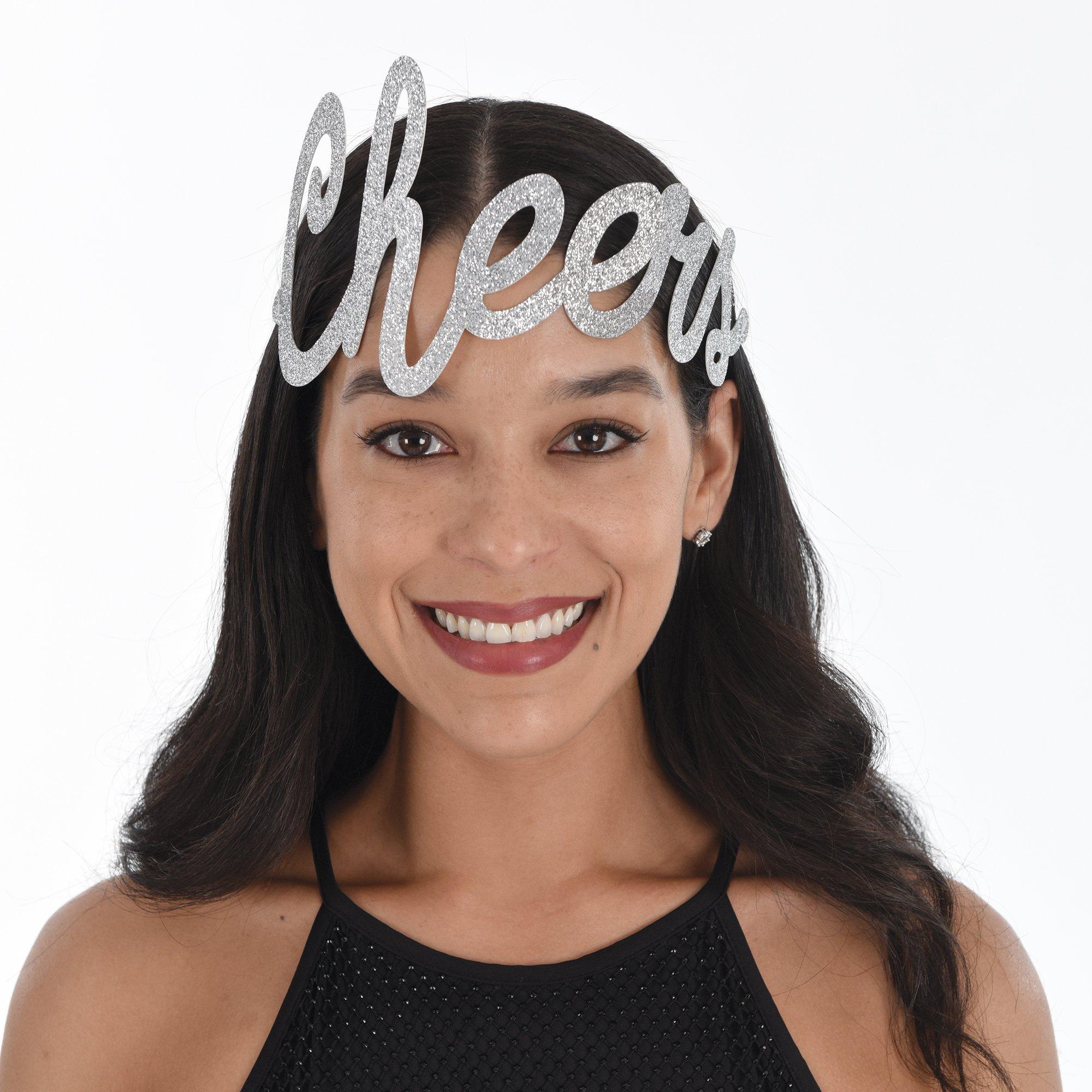 Silver & Gold Glitter Cheers Headbands, 6ct