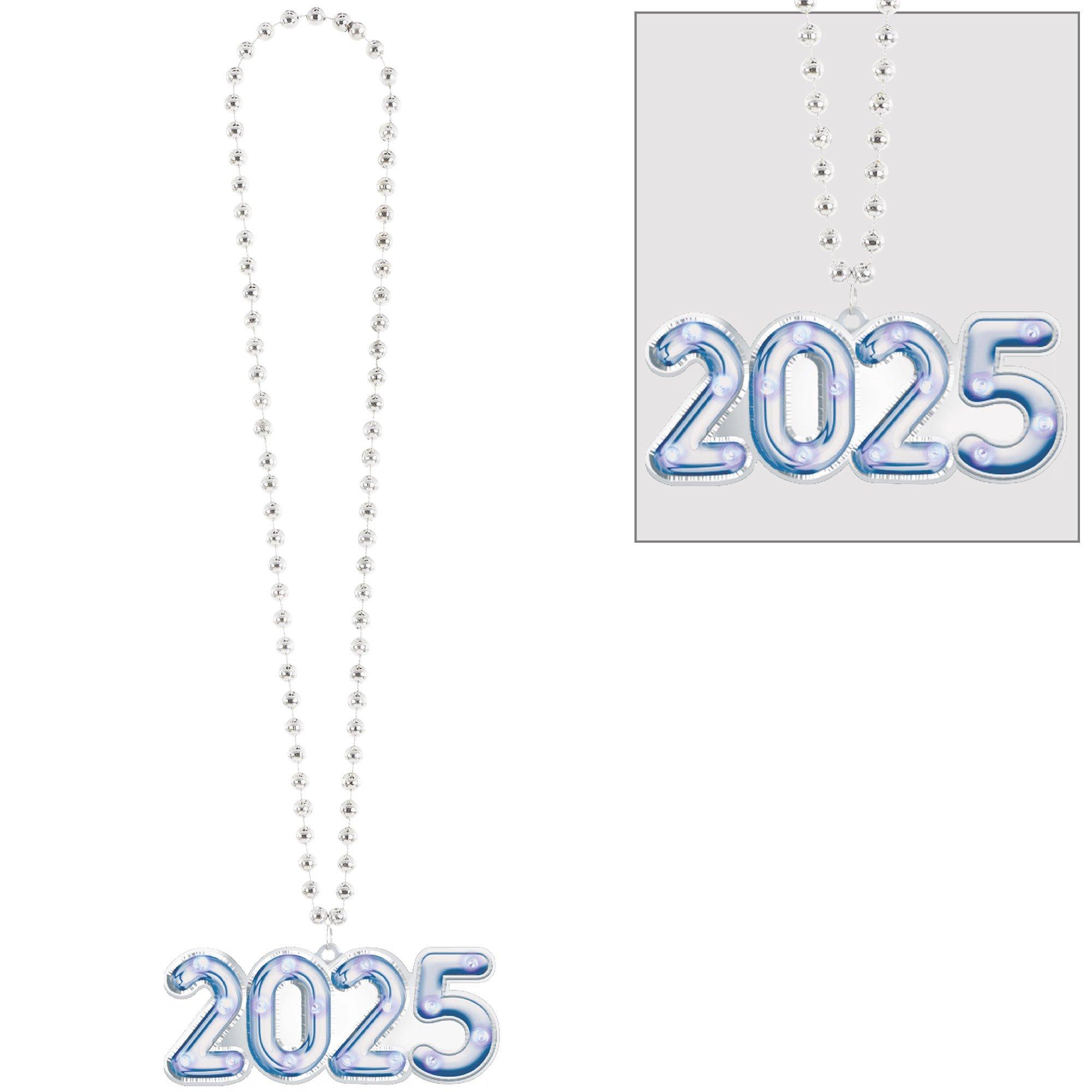 Light-Up Silver 2025 Plastic Necklace, 36in