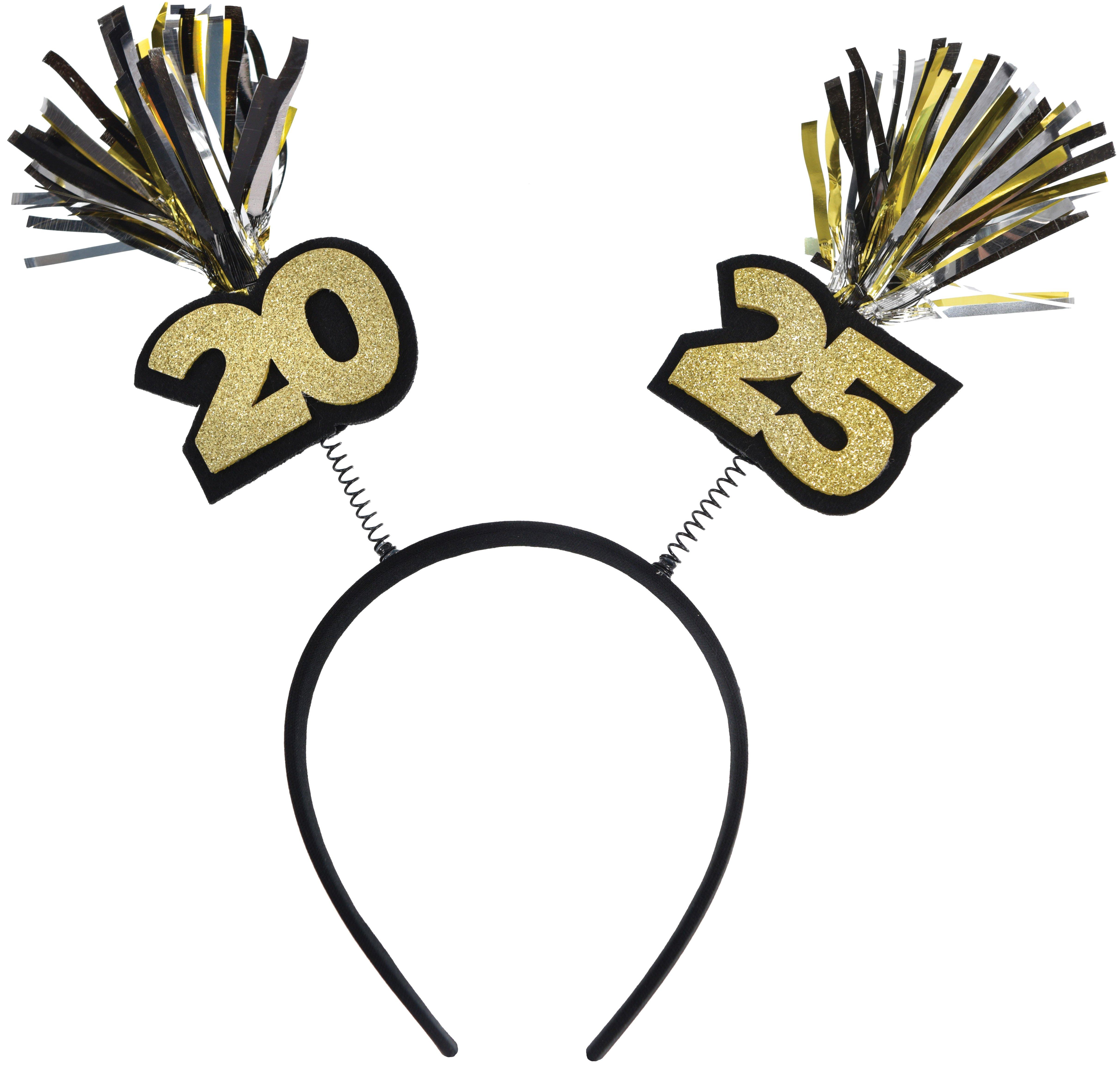 Metallic Black, Silver & Gold 2025 Tinsel Spray Headbopper