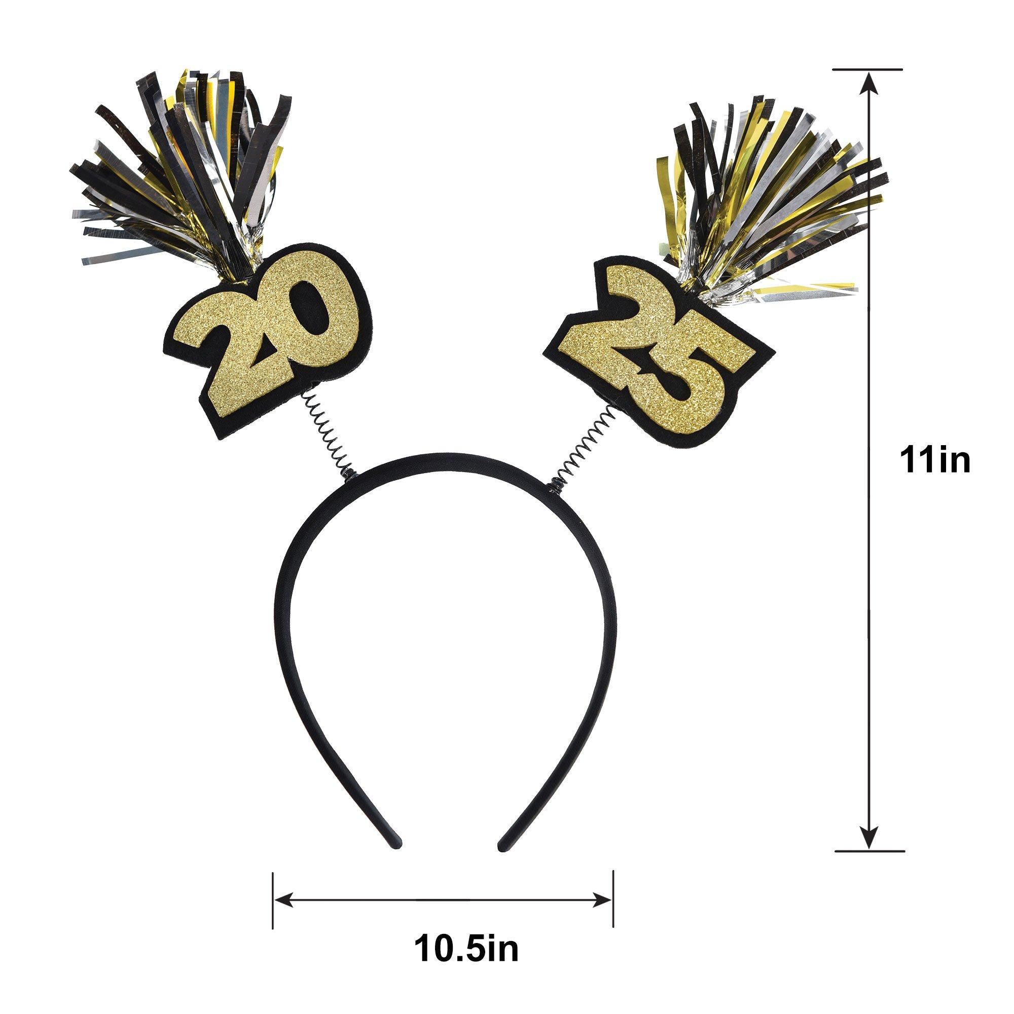 Metallic Black, Silver & Gold 2025 Tinsel Spray Headbopper