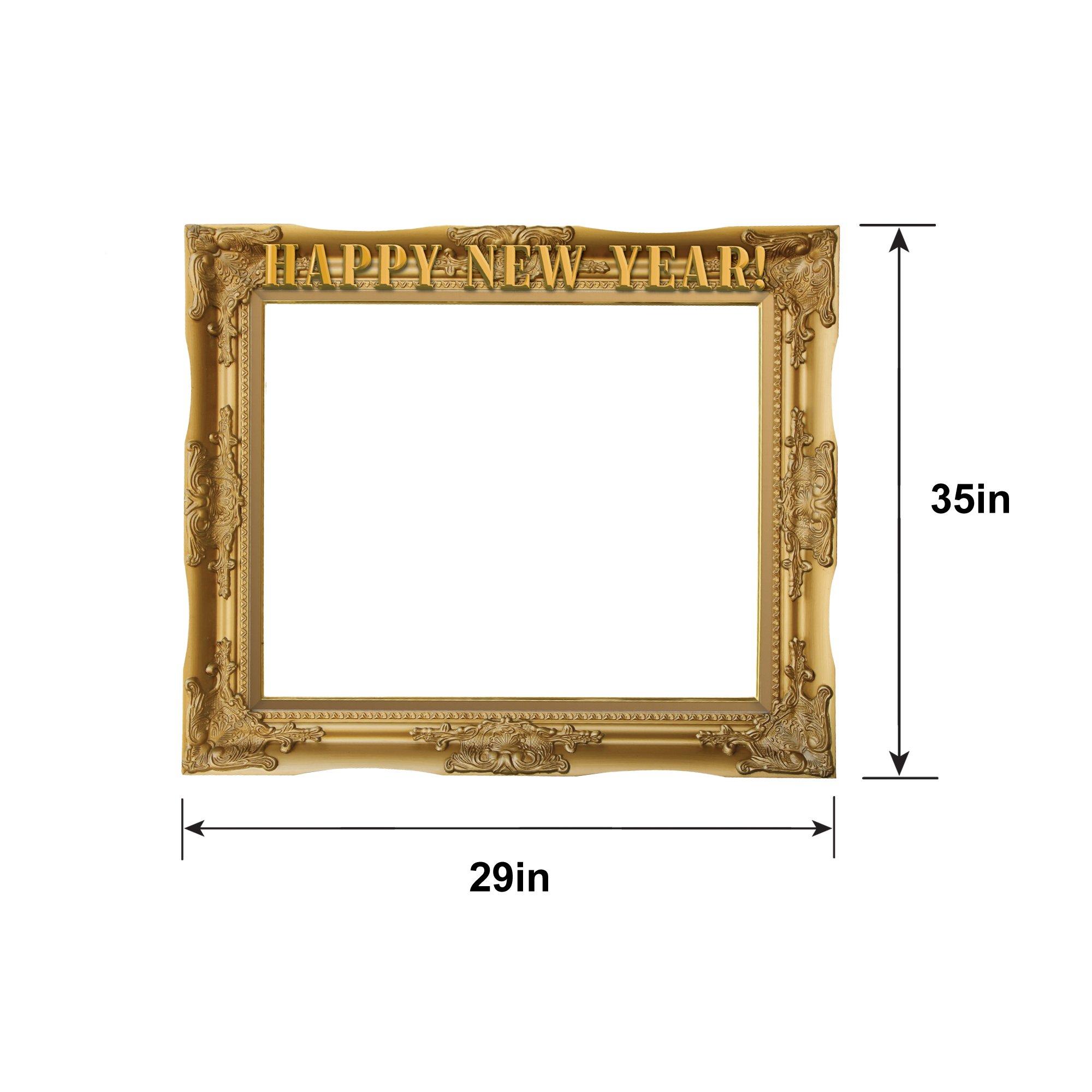 Gold Happy New Year Cardboard Photo Frame Prop, 2.41ft x 2.91ft