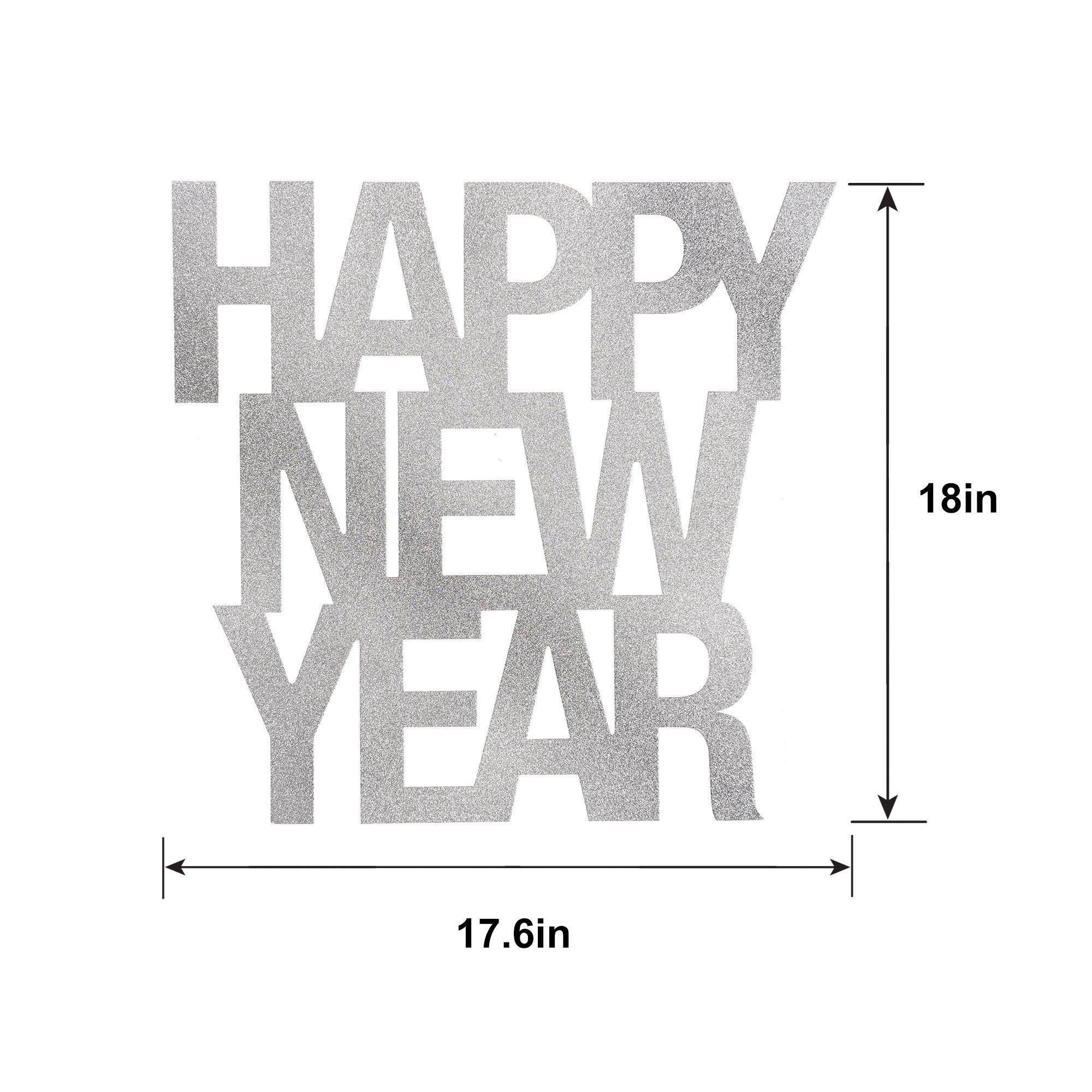 Silver Glitter Happy New Year Cutout, 18in x 17.6in