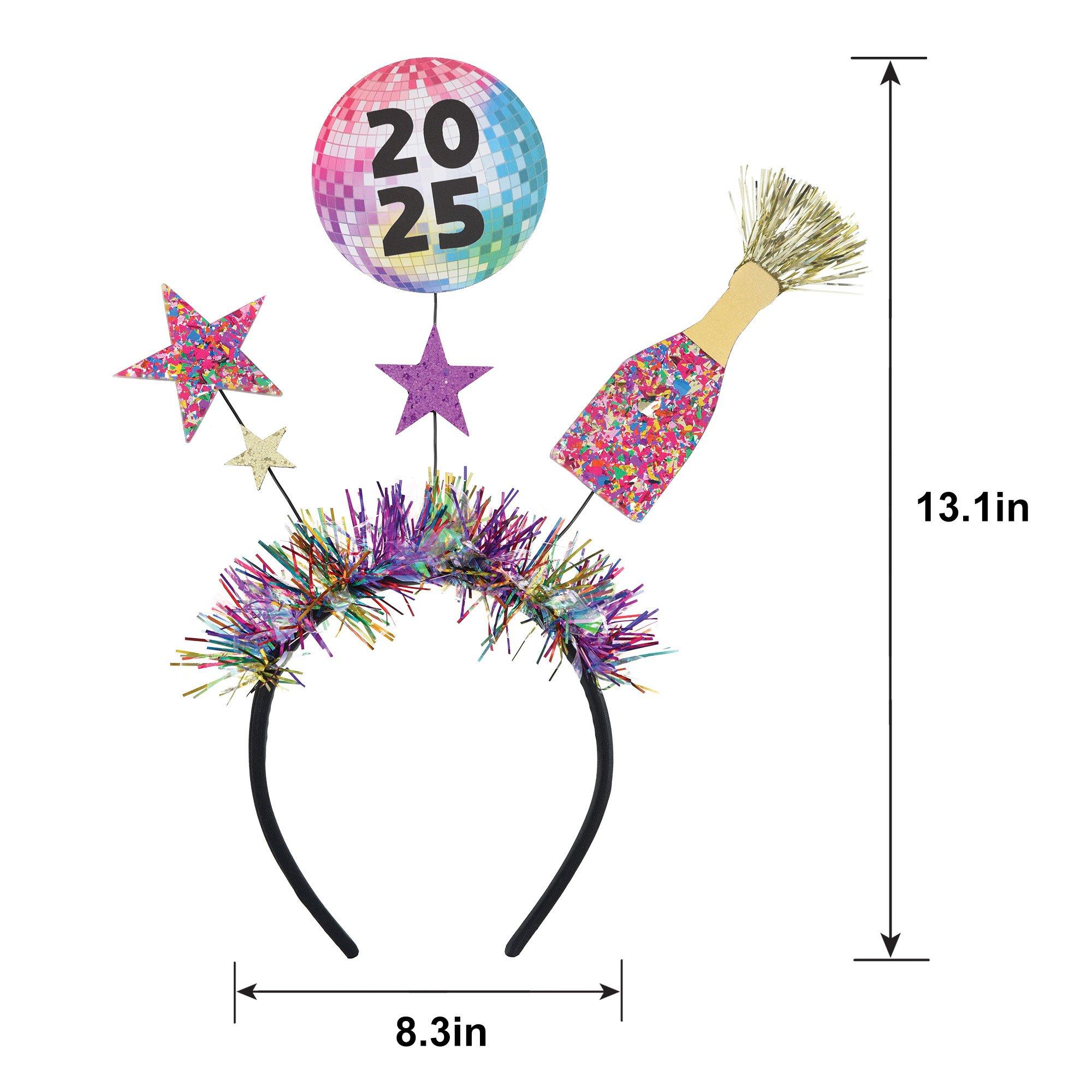 Colorful 2025 Disco Ball, Star & Champagne Foil Spray Headband