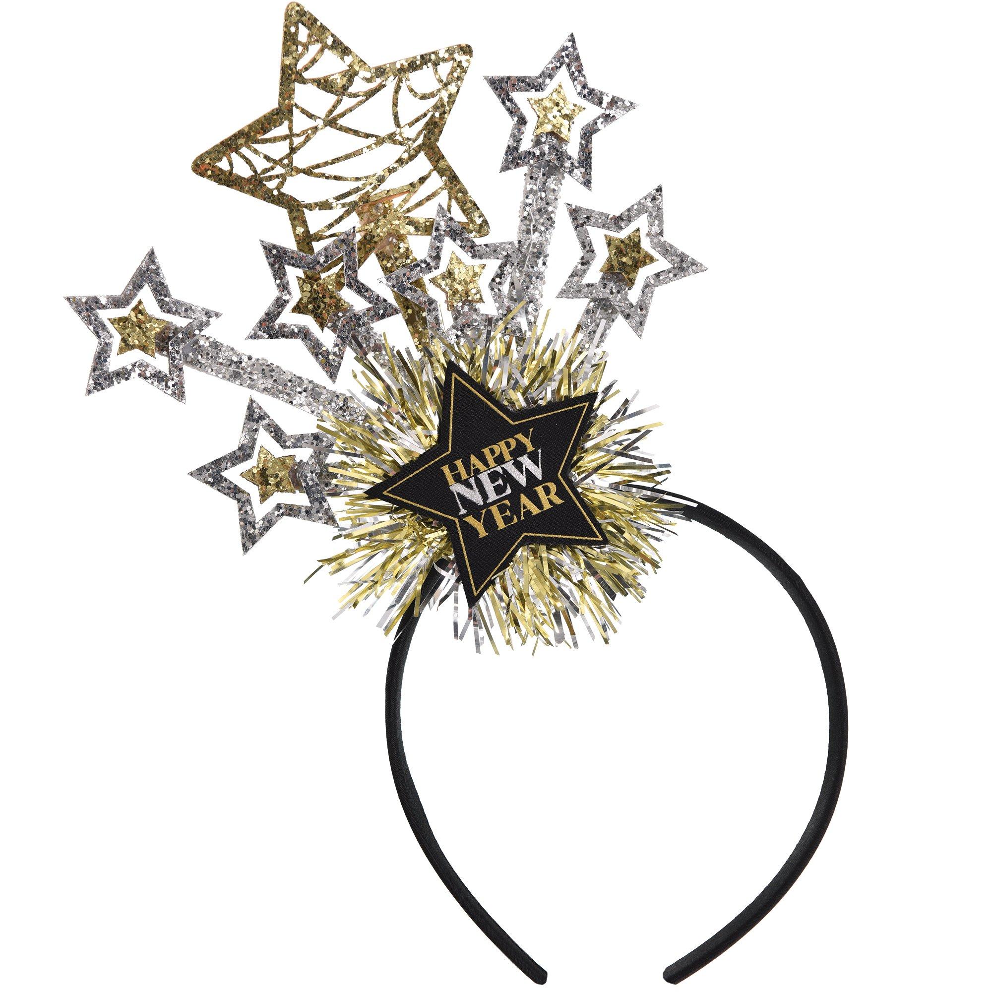 Black, Silver &amp; Gold Starry Happy New Year Headband | Party City