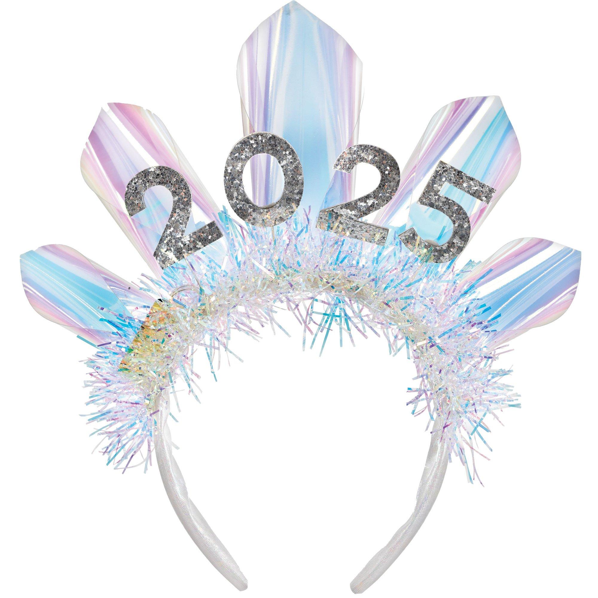 Light-Up Silver Glitter 2025 Iridescent Tinsel Headband