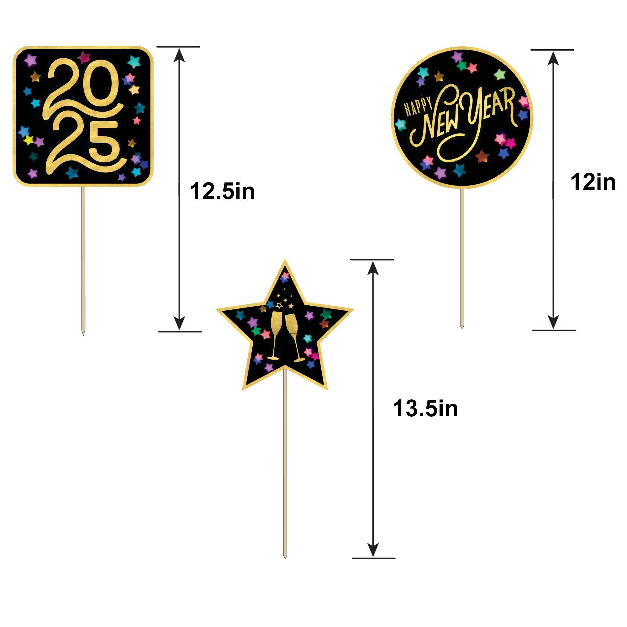 New Year's Eve Cardstock & Wood Centerpiece Picks, 6pc - Colorful Starlight