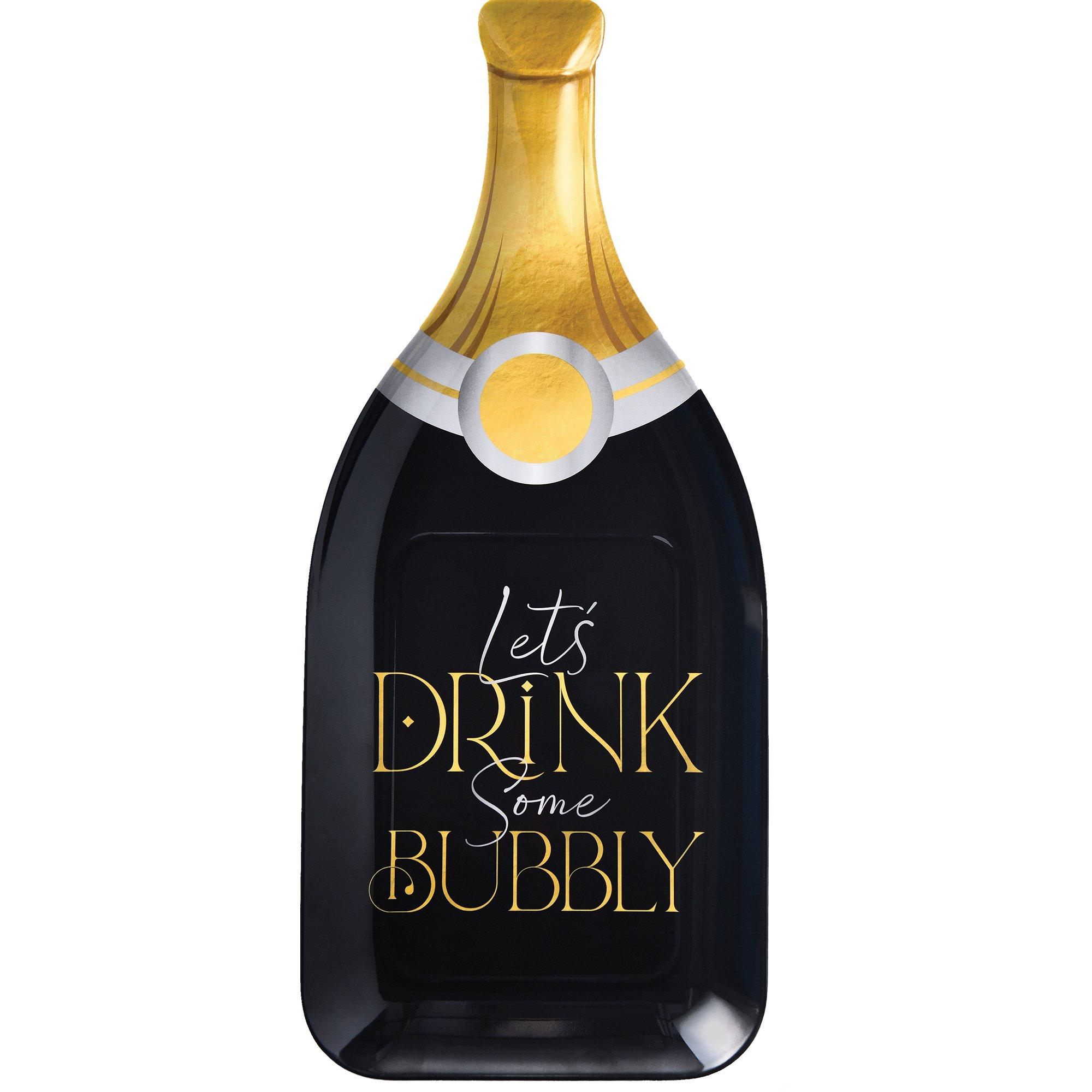 Let’s Drink Some Bubbly Champagne Bottle-Shaped Melamine Tray, 14.5in x 19.5in