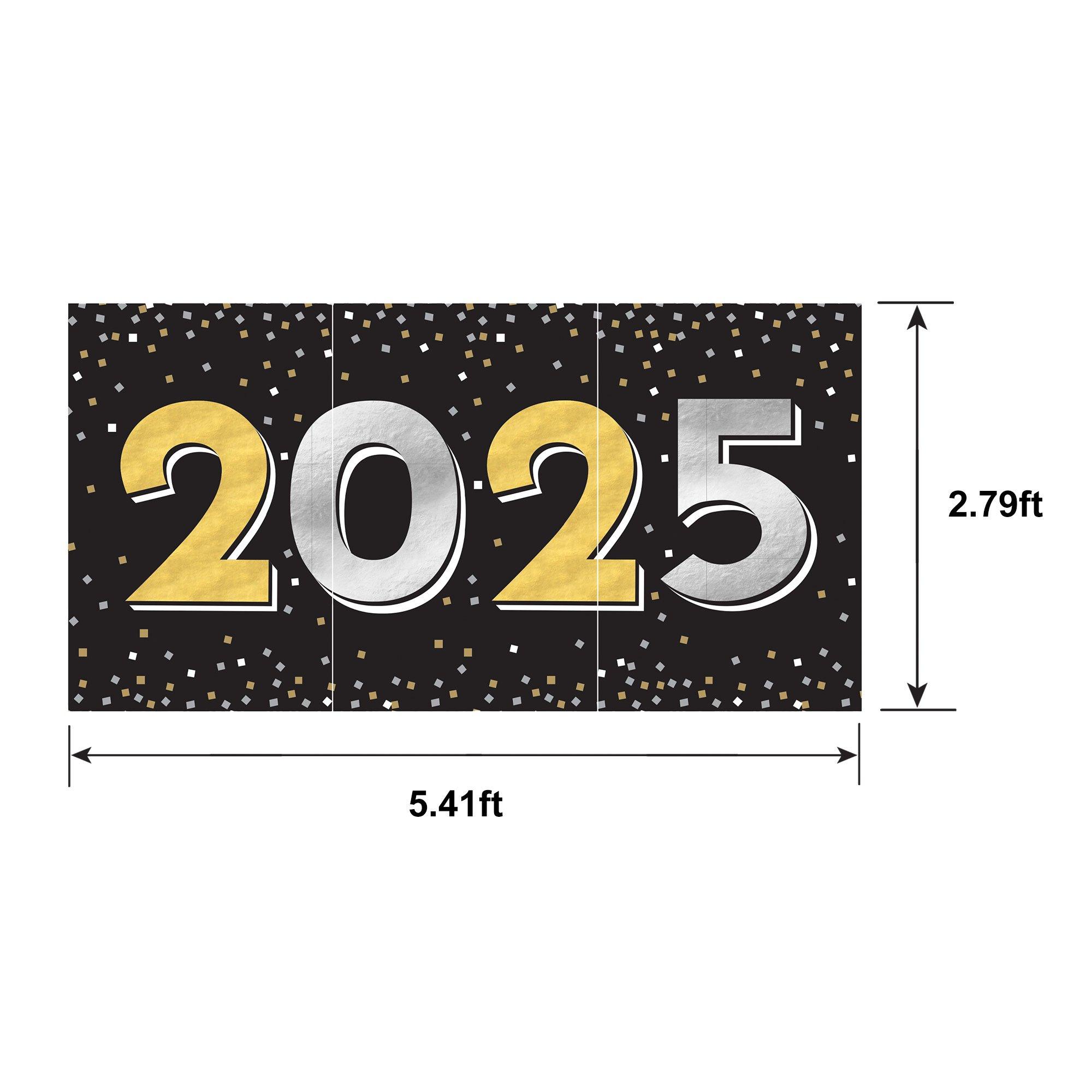 Black, Silver, & Gold 2025 New Year's Eve Paper Scene Setter, 2.79ft x 5.41ft, 3pc