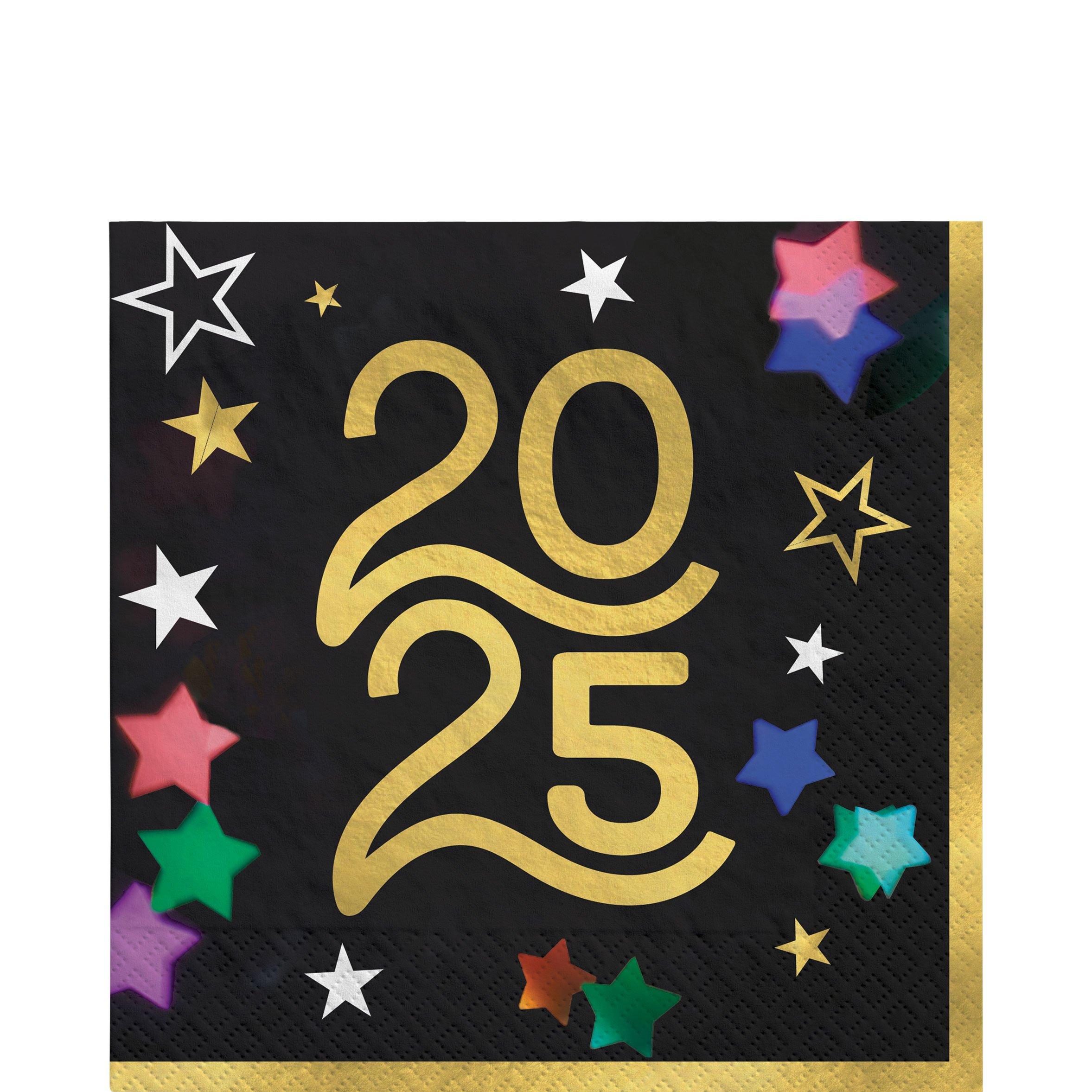 2025 New Year's Eve Paper Lunch Napkins, 6.5in, 40ct - Colorful Starlight