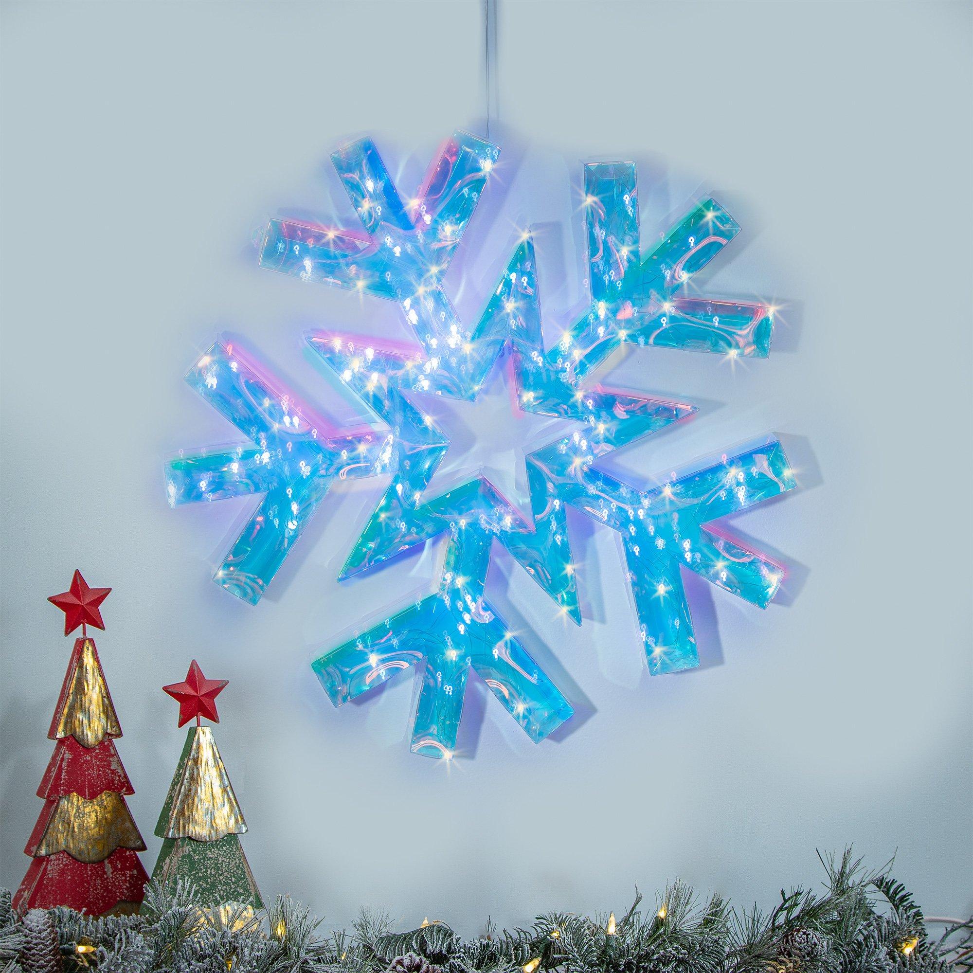 Light-Up USB Hanging Holographic Snowflake, 18.3in