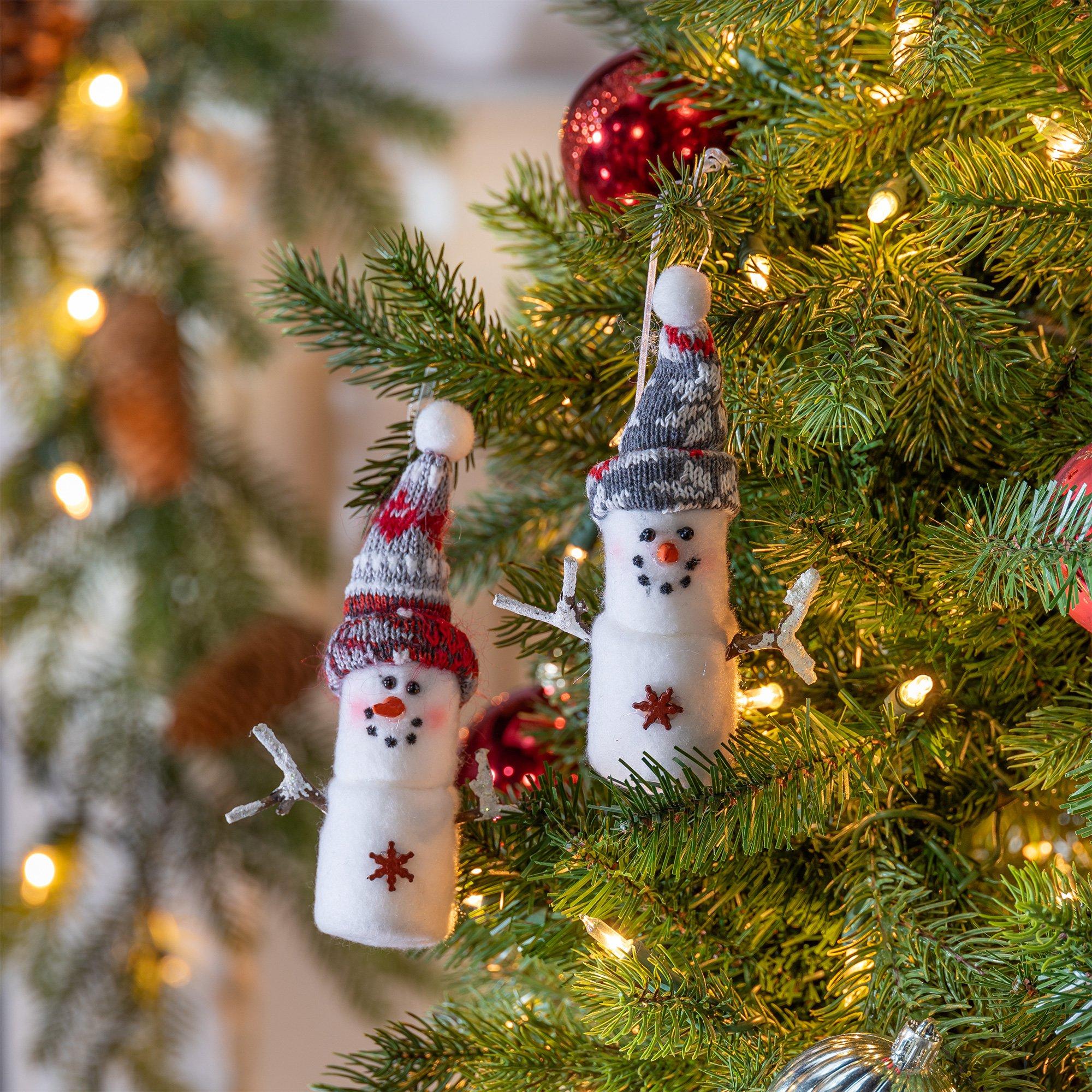 Plush Marshmallow Snowman Ornaments, 5.5in, 2ct 