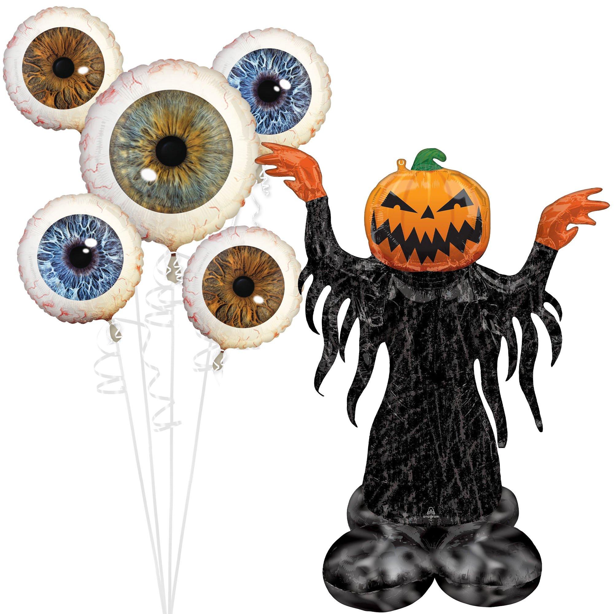 AirLoonz Halloween Pumpking & Creepy Eyeball Balloon Bouquet Set, 6pc