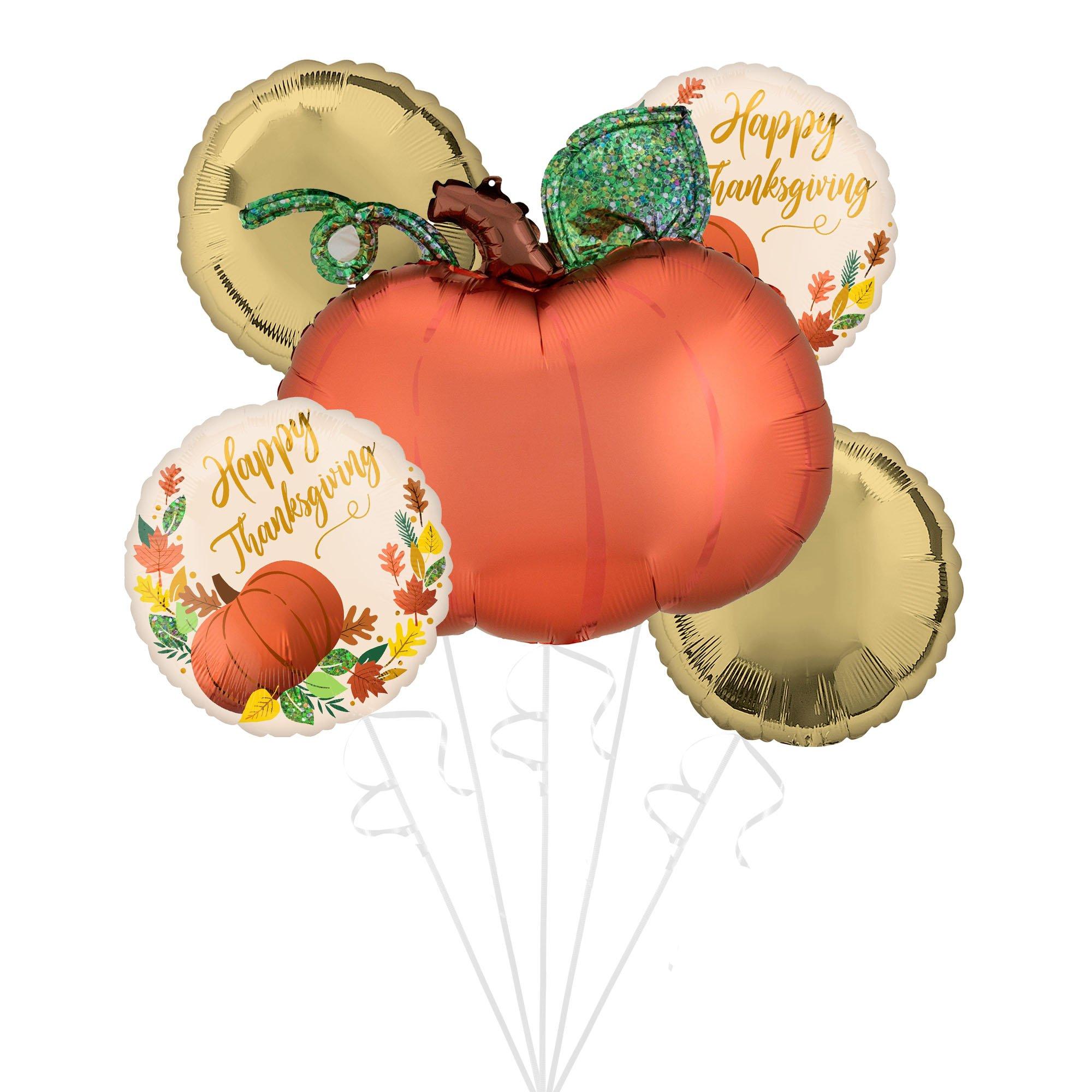 Satin Pumpkin Thanksgiving Foil Balloon Bouquet, 5pc