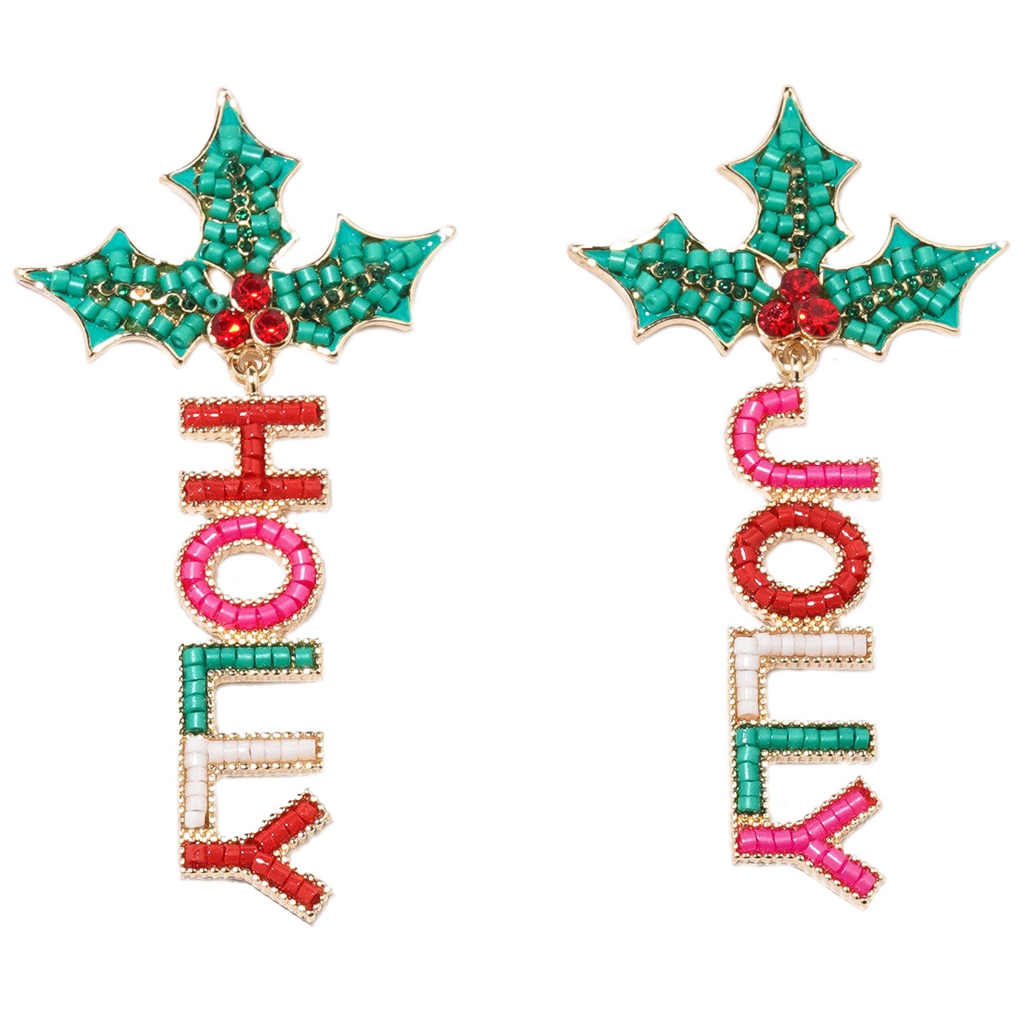 Holly Jolly Beaded Drop Earrings, 1 Pair