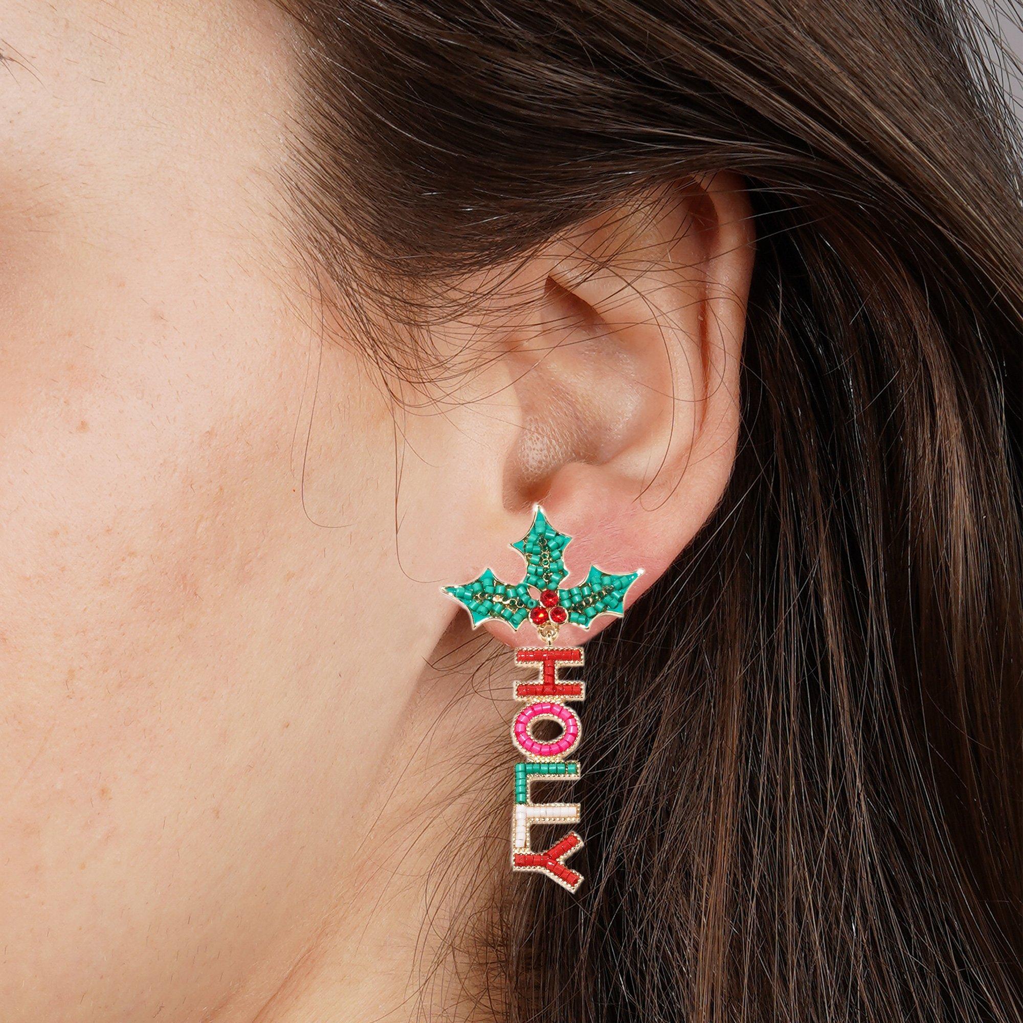 Holly Jolly Beaded Drop Earrings, 1 Pair