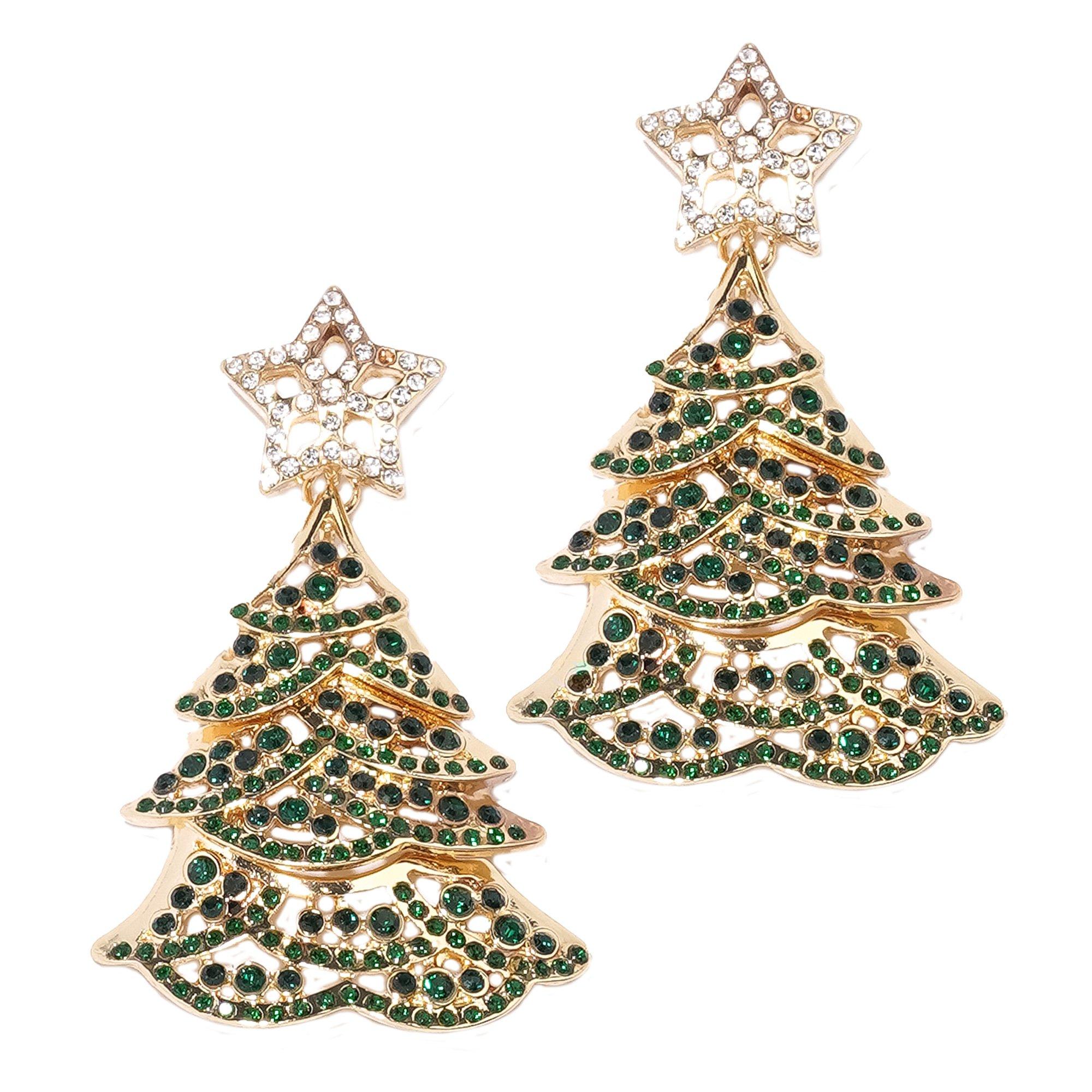 Rhinestone Christmas Tree Earrings, 1 Pair